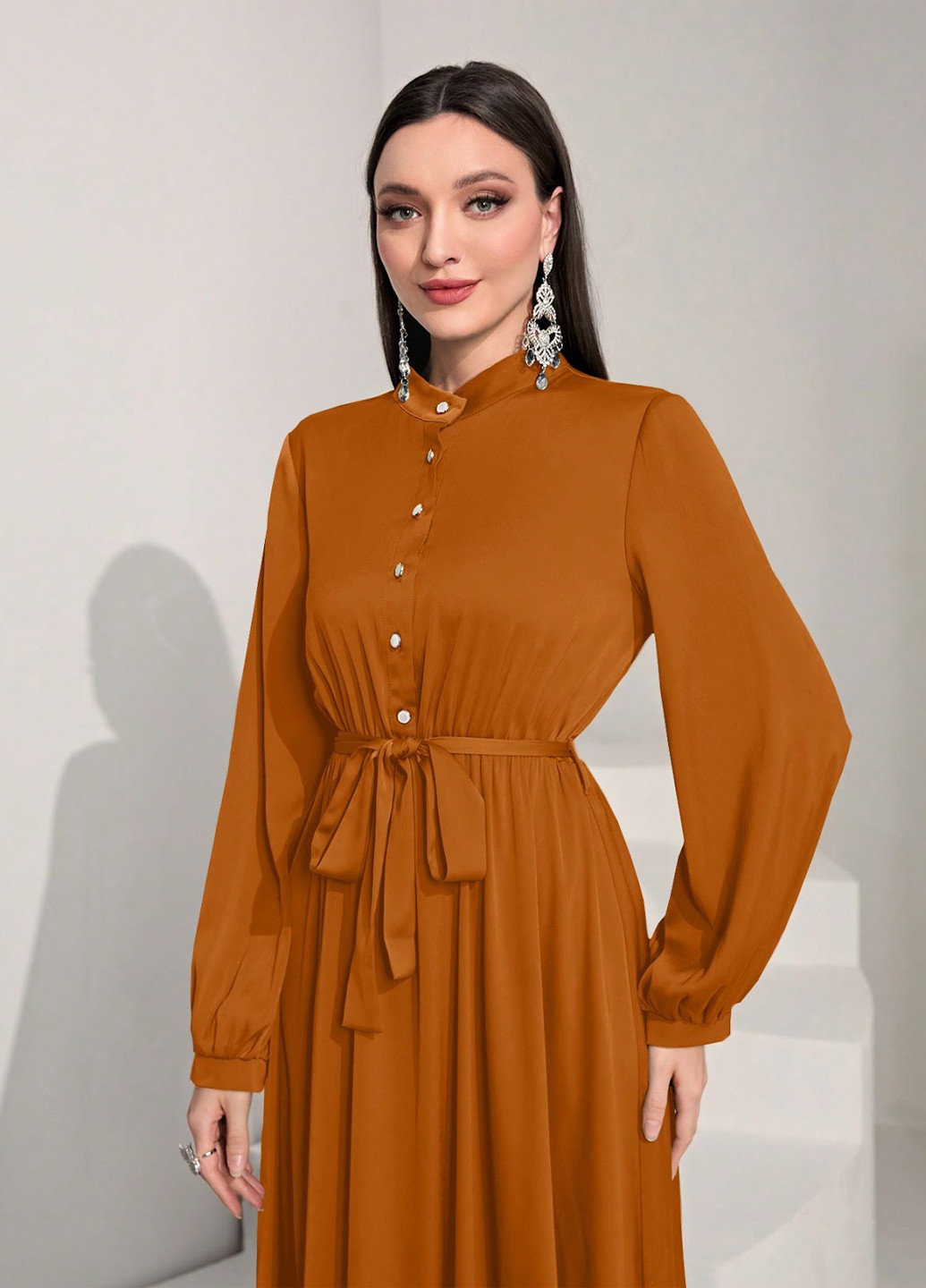 Охра кежуал, ділова, святковий сукня а-силует SHEIN однотонна