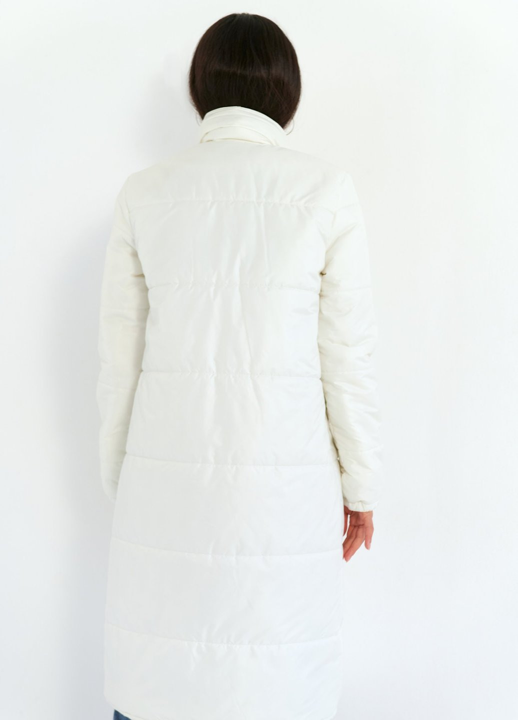 Белое демисезонное Стильное молочное пальто с поясом Gepur
