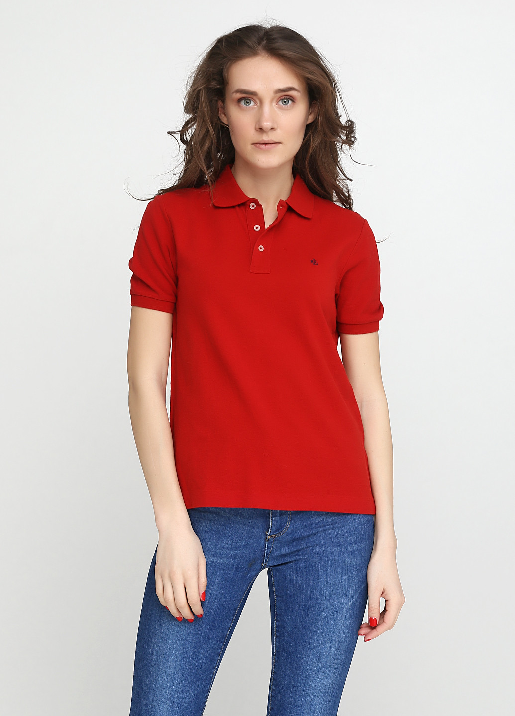 Красная женская футболка-поло Ralph Lauren однотонная