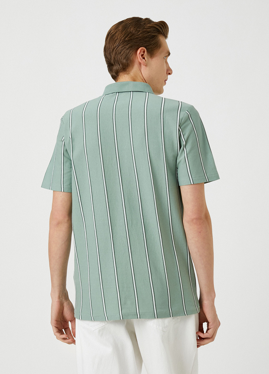 Светло-зеленая футболка-поло для мужчин KOTON в полоску