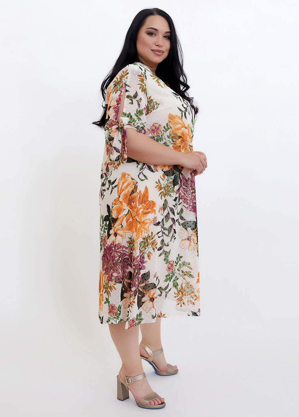 Молочное кэжуал платье а-силуэт A'll Posa с цветочным принтом