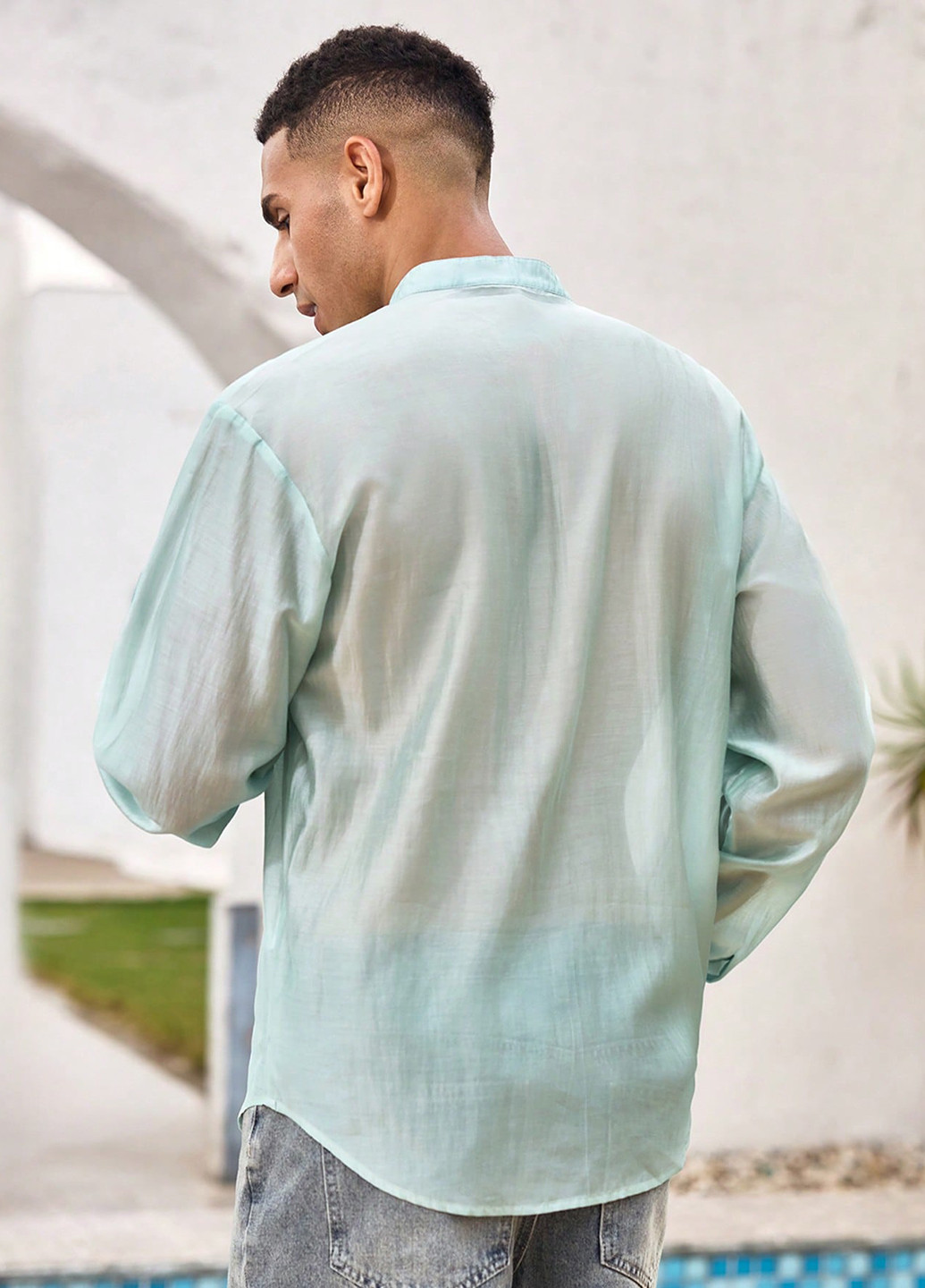 Мятная кэжуал рубашка однотонная SHEIN