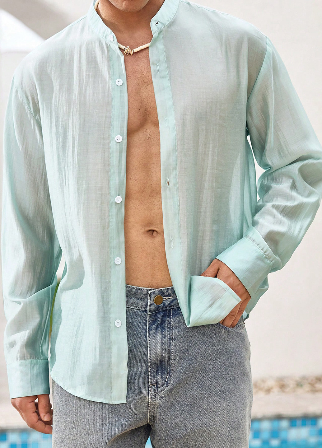 Мятная кэжуал рубашка однотонная SHEIN