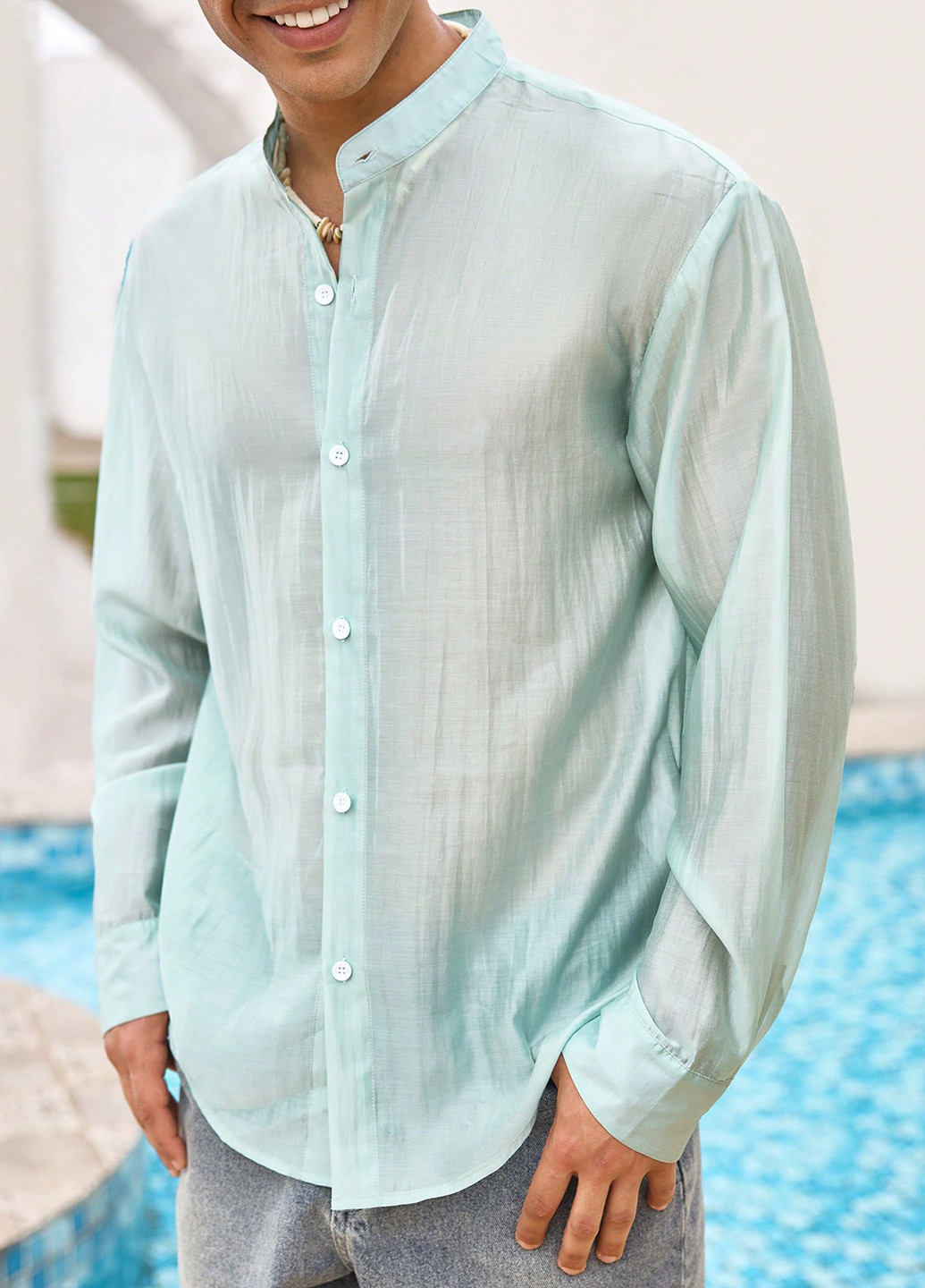 Мятная кэжуал рубашка однотонная SHEIN