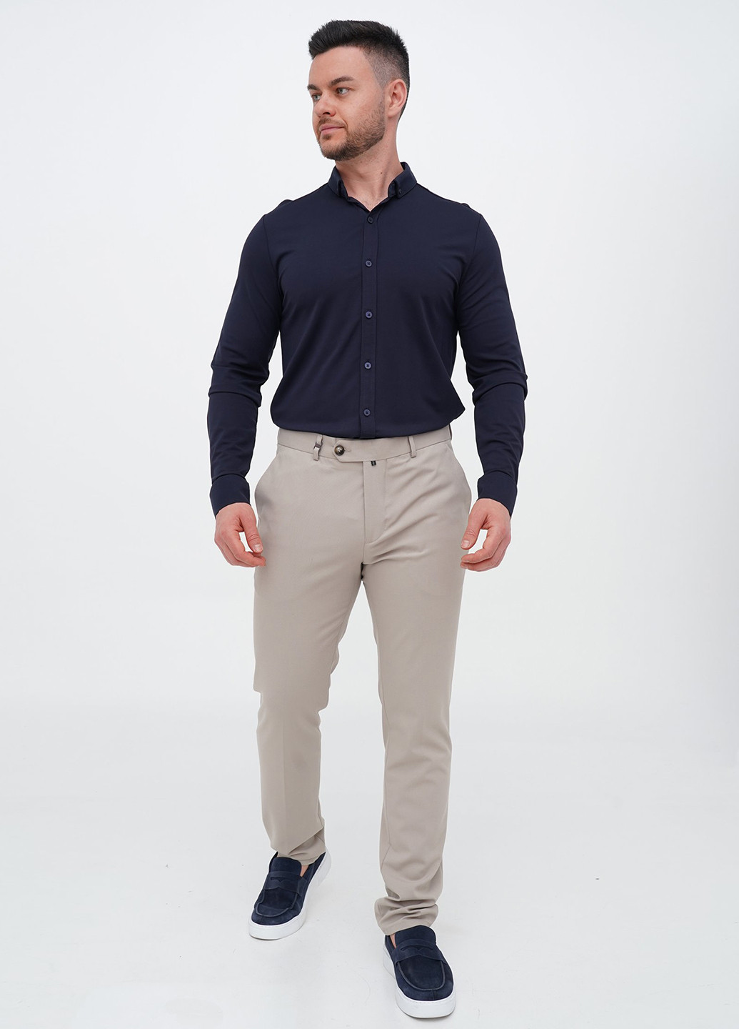 Темно-синяя кэжуал, классическая рубашка однотонная Trend Collection