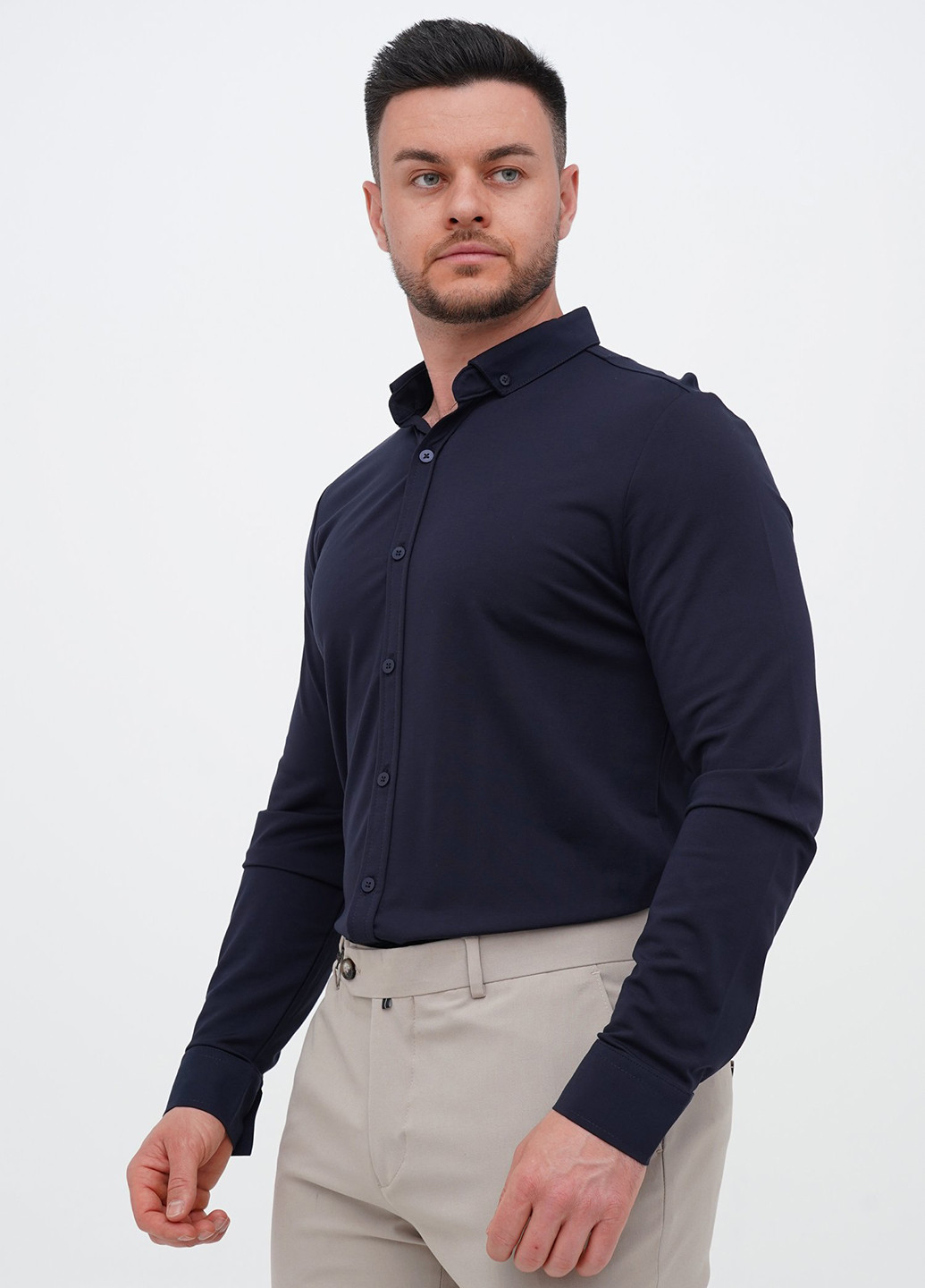 Темно-синяя кэжуал, классическая рубашка однотонная Trend Collection