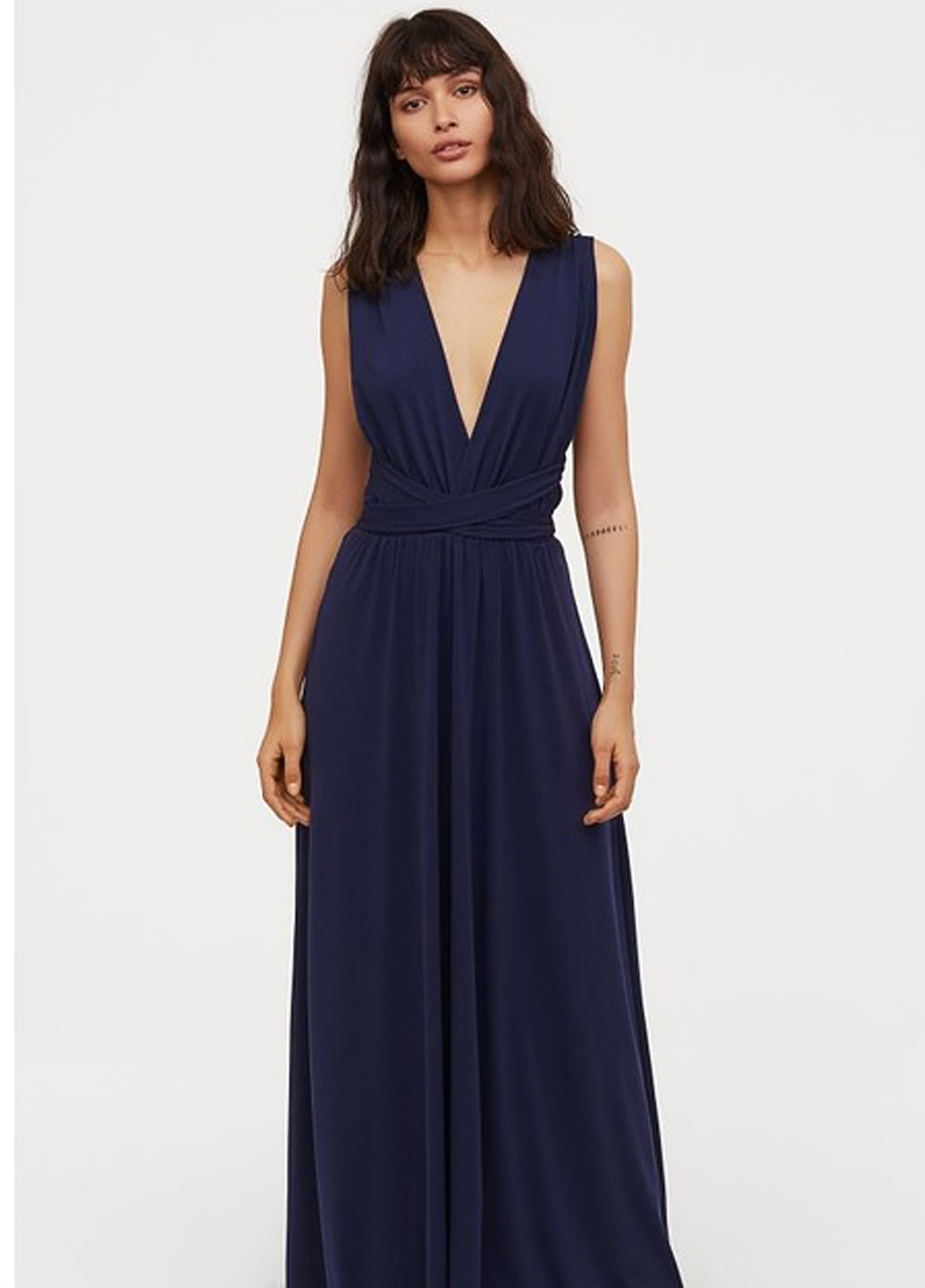 Темно-синя вечірня сукня кльош H&M однотонна