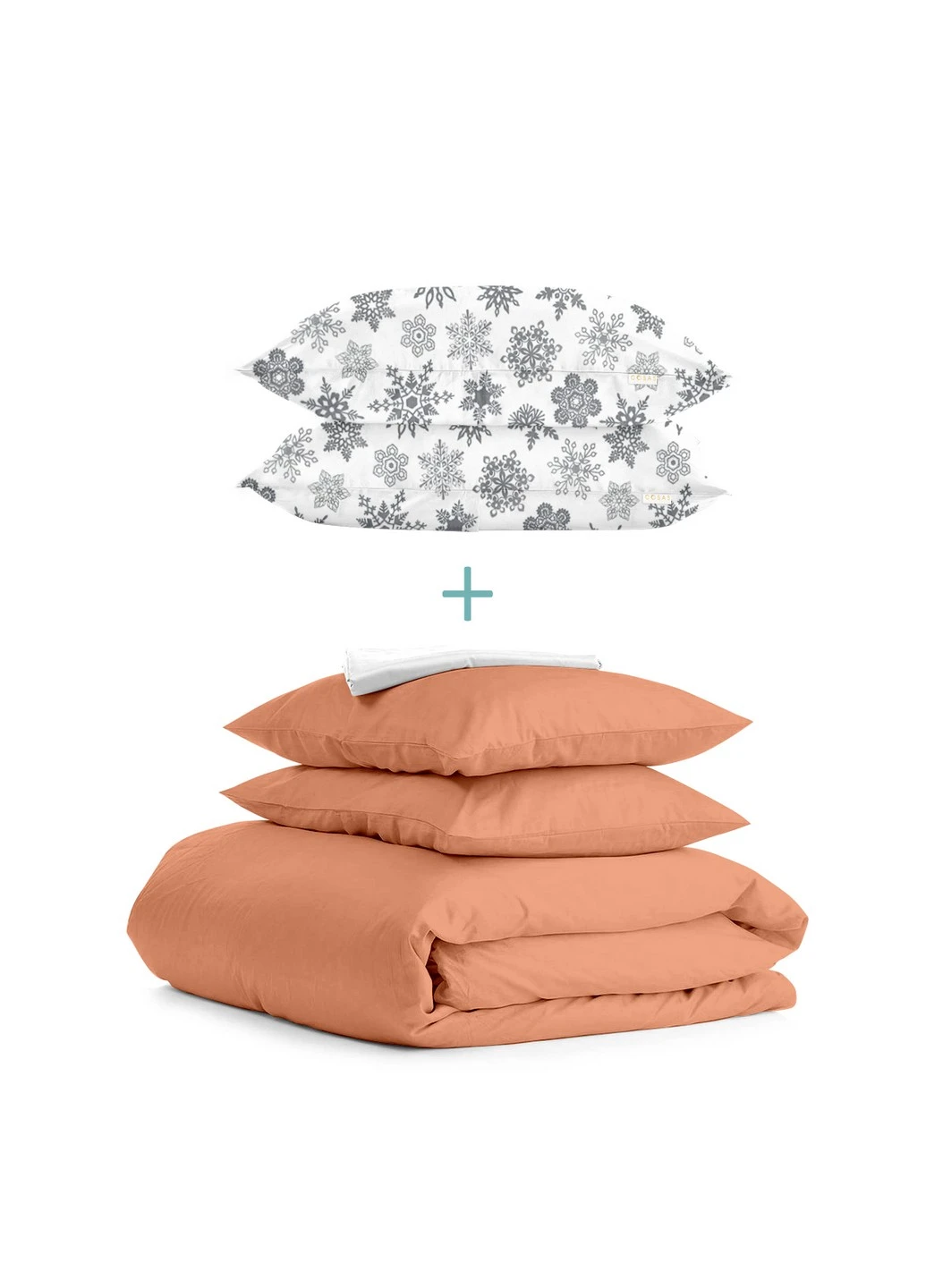 Комплект полуторної постільної білизни RANFORS TERRAKOT SNOWFLAKES GREY White (2 наволочки 50х70 у подарунок) Cosas (251281496)