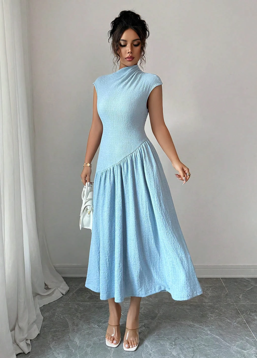 Светло-голубое кэжуал платье а-силуэт SHEIN однотонное