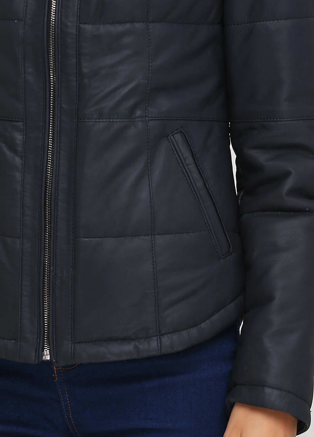 Темно-синяя демисезонная куртка кожаная Leather Factory
