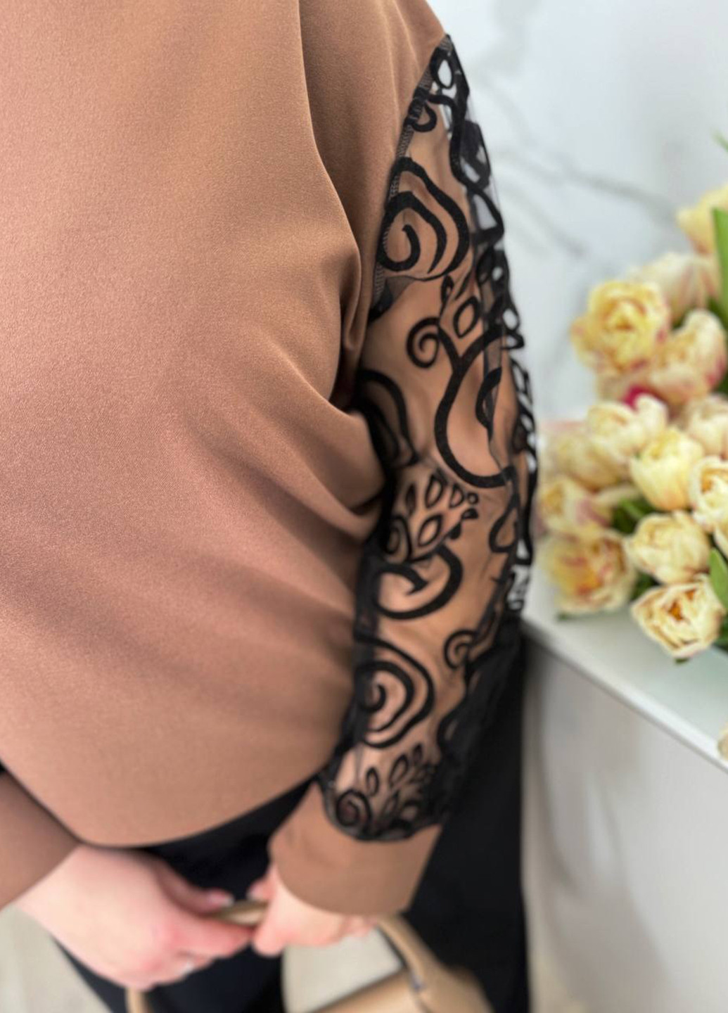 Темно-бежевий демісезонний комплект (світшот, штани) No Brand