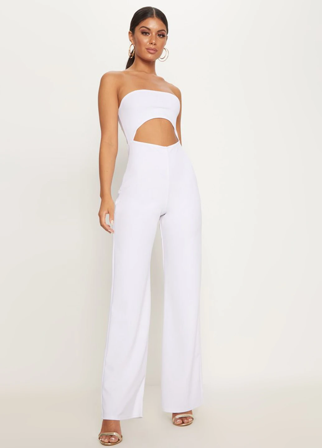 Комбинезон PrettyLittleThing комбинезон-брюки однотонный белый кэжуал трикотаж