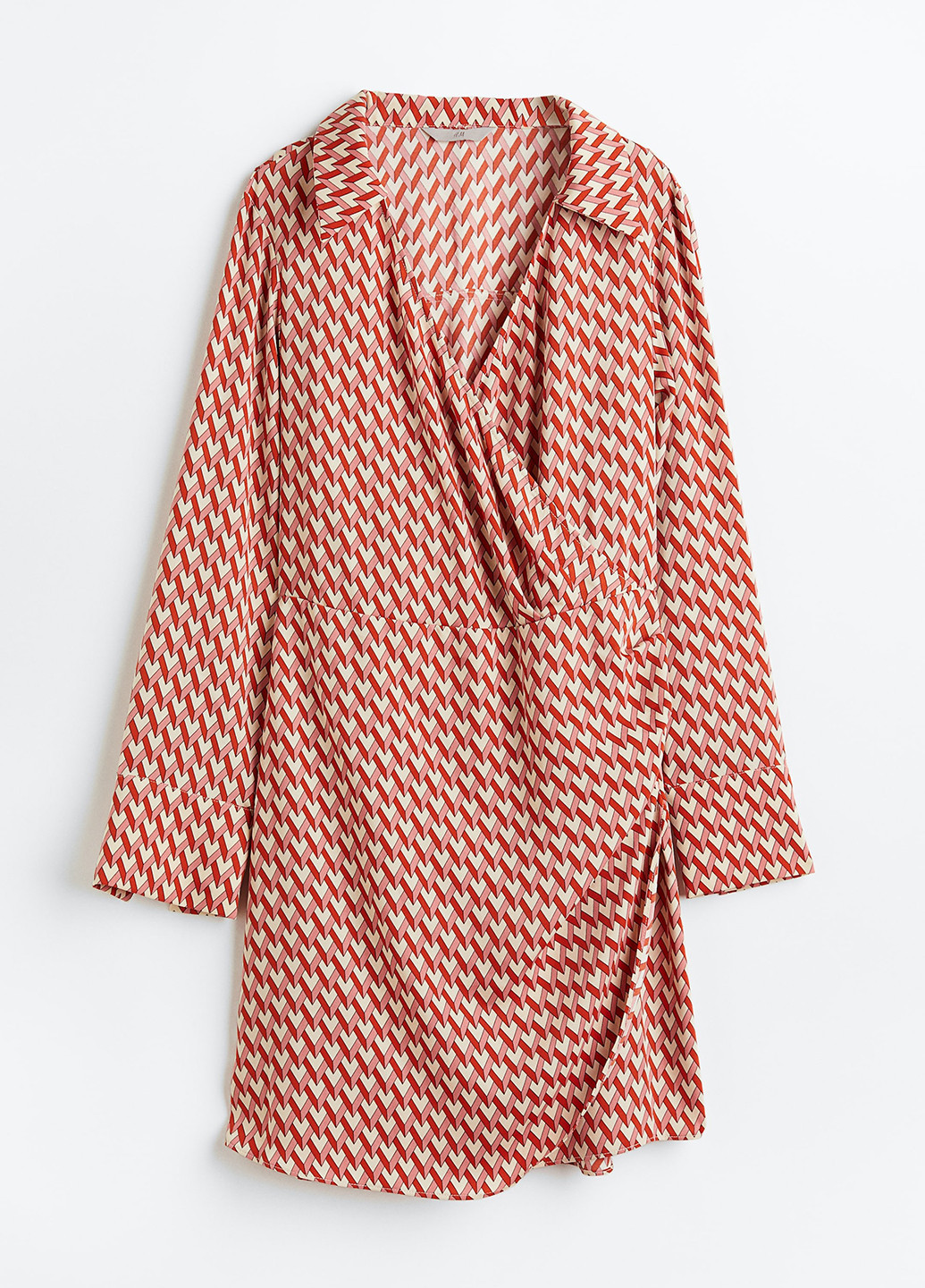 Светло-красное кэжуал платье силуэтная, на запах H&M с геометрическим узором