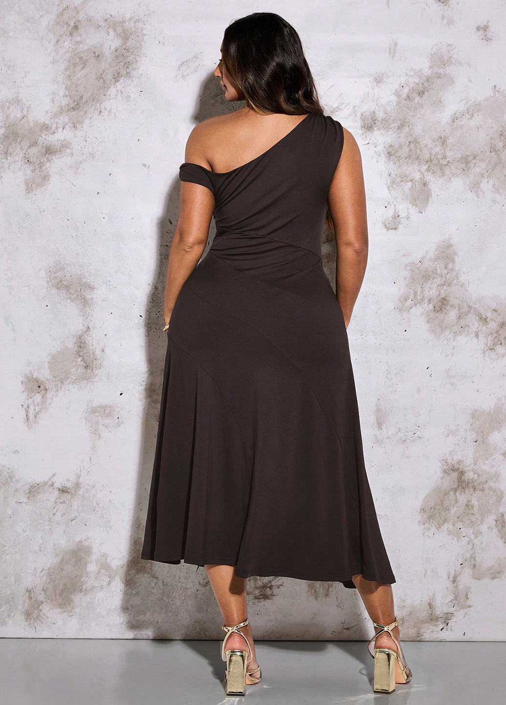 Кавова святковий, вечірня сукня кльош SHEIN однотонна