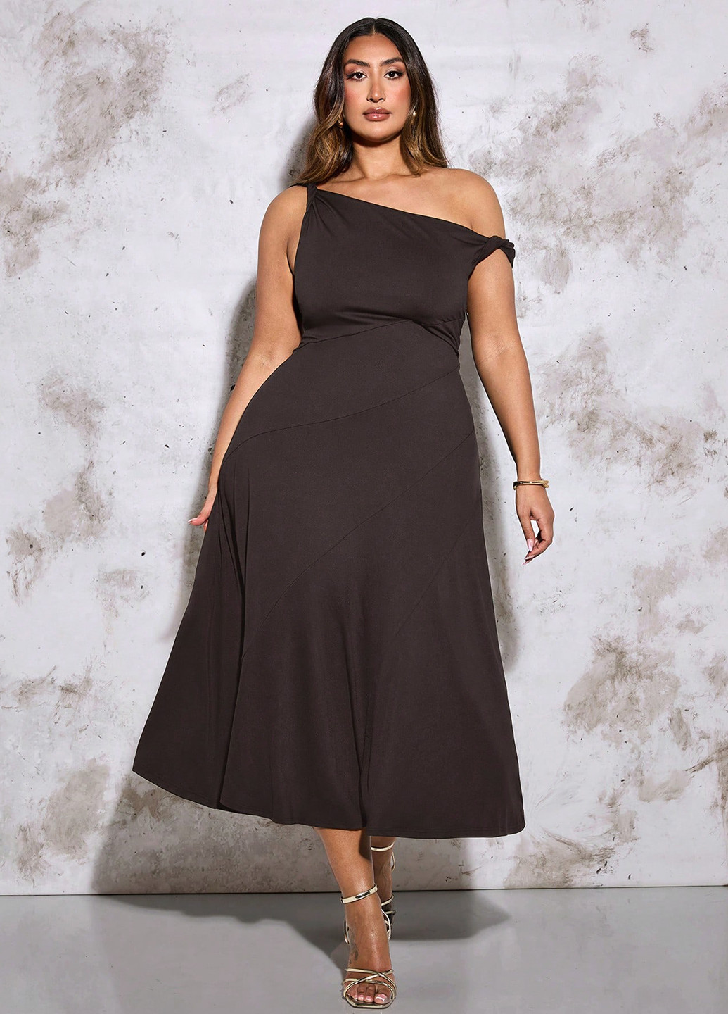 Кавова святковий, вечірня сукня кльош SHEIN однотонна