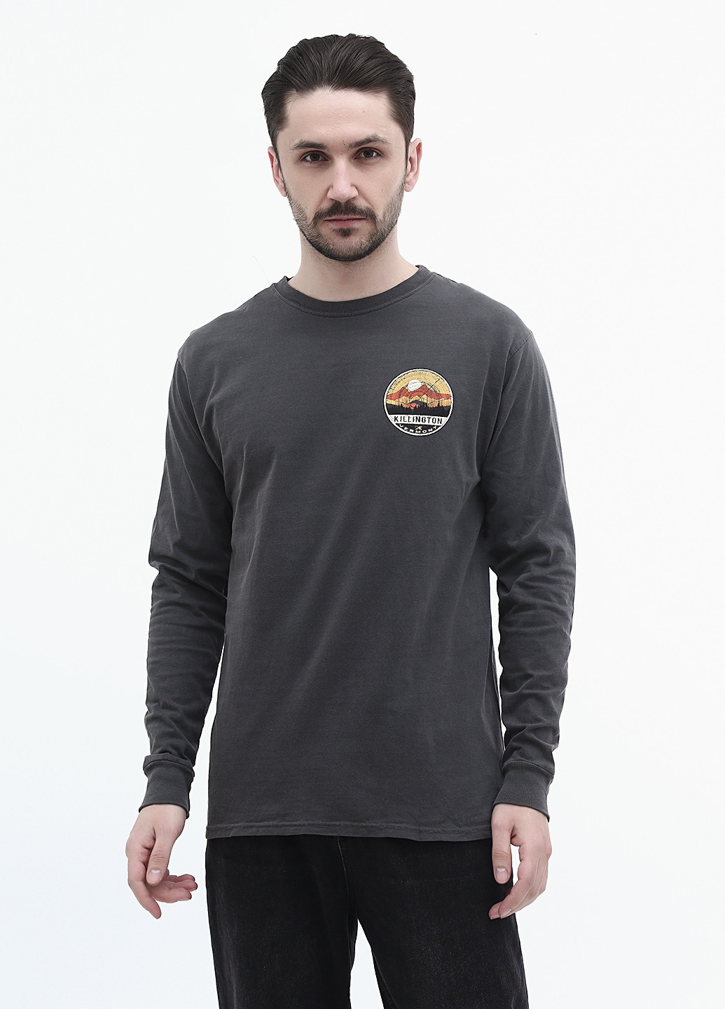 Темно-серый демисезонный кэжуал лонгслив Blue 84 с рисунком