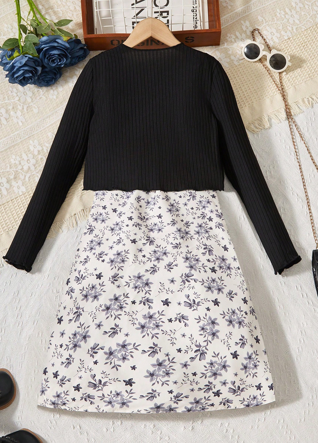 Черно-белый демисезонный костюм (кардиган, сарафан) с платьем SHEIN