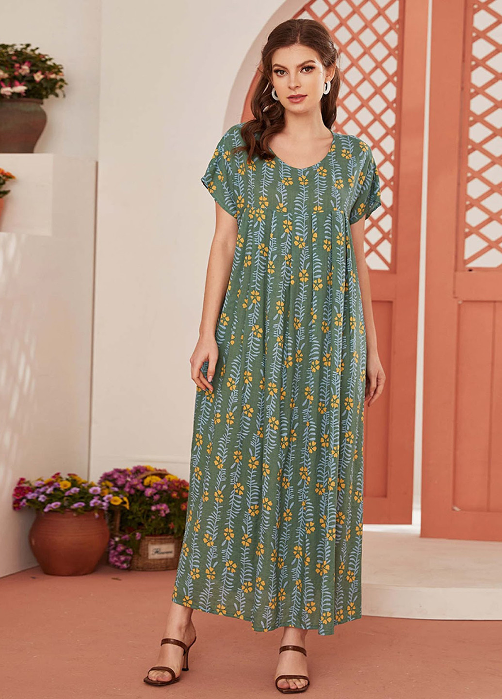 Зелена кежуал сукня SHEIN з квітковим принтом