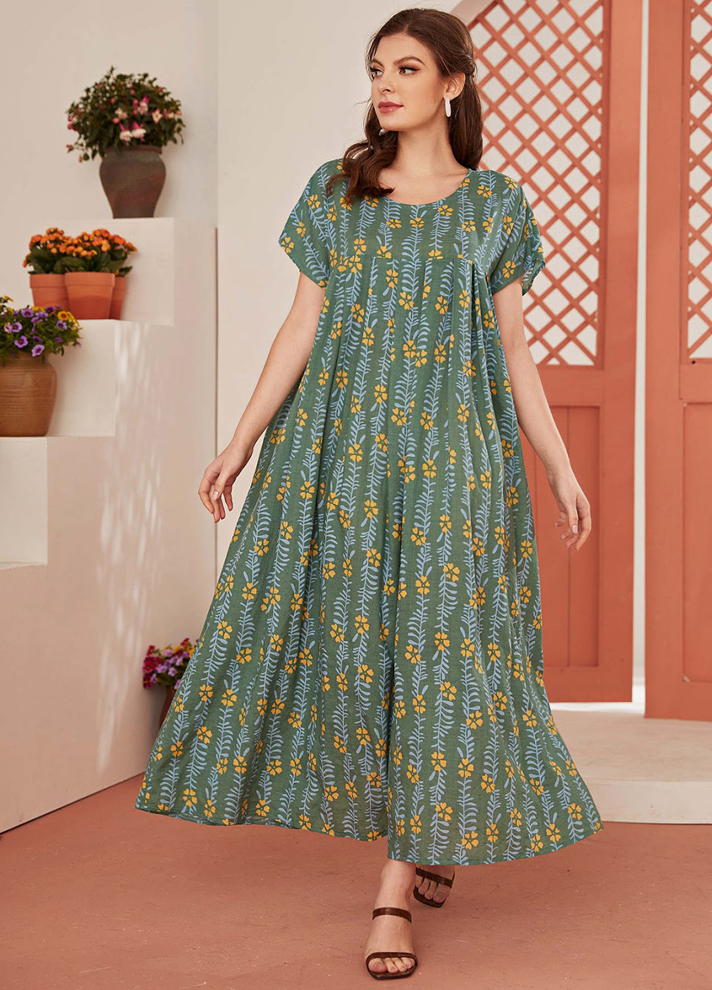 Зелена кежуал сукня SHEIN з квітковим принтом