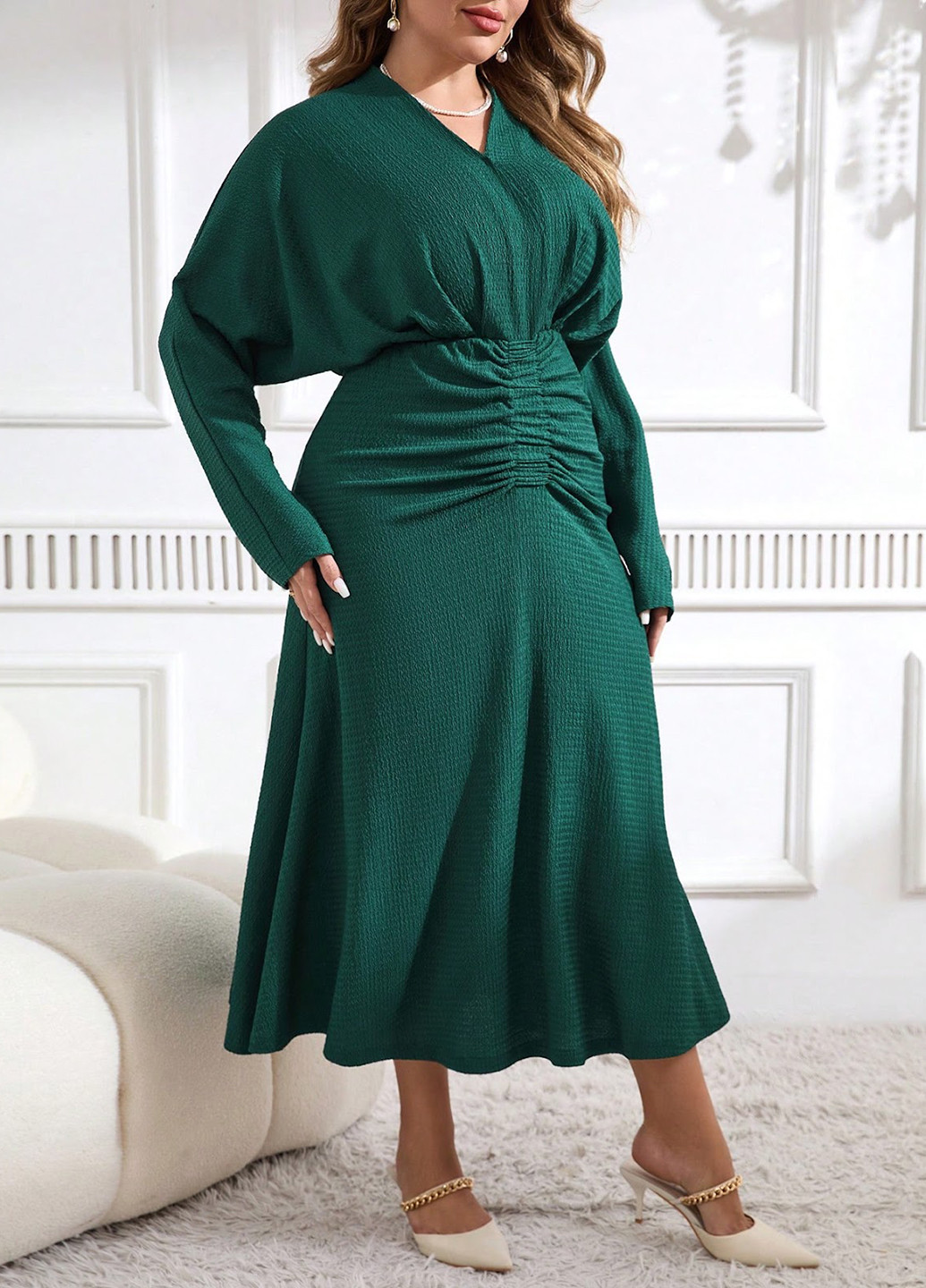 Зеленое вечернее платье клеш SHEIN однотонное