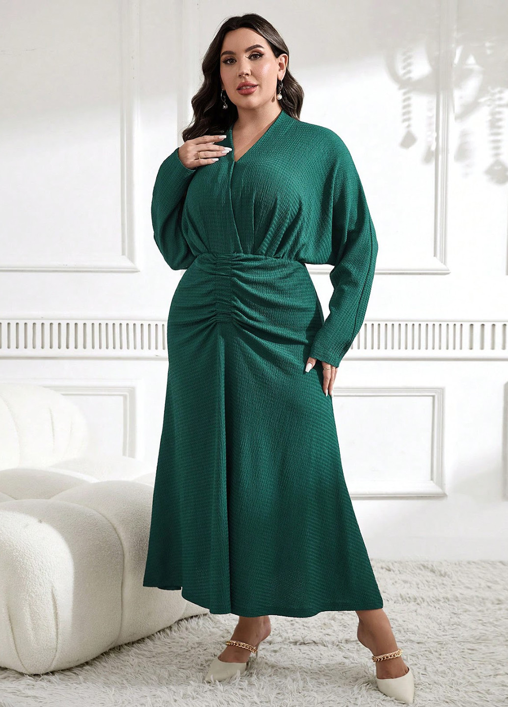 Зеленое вечернее платье клеш SHEIN однотонное