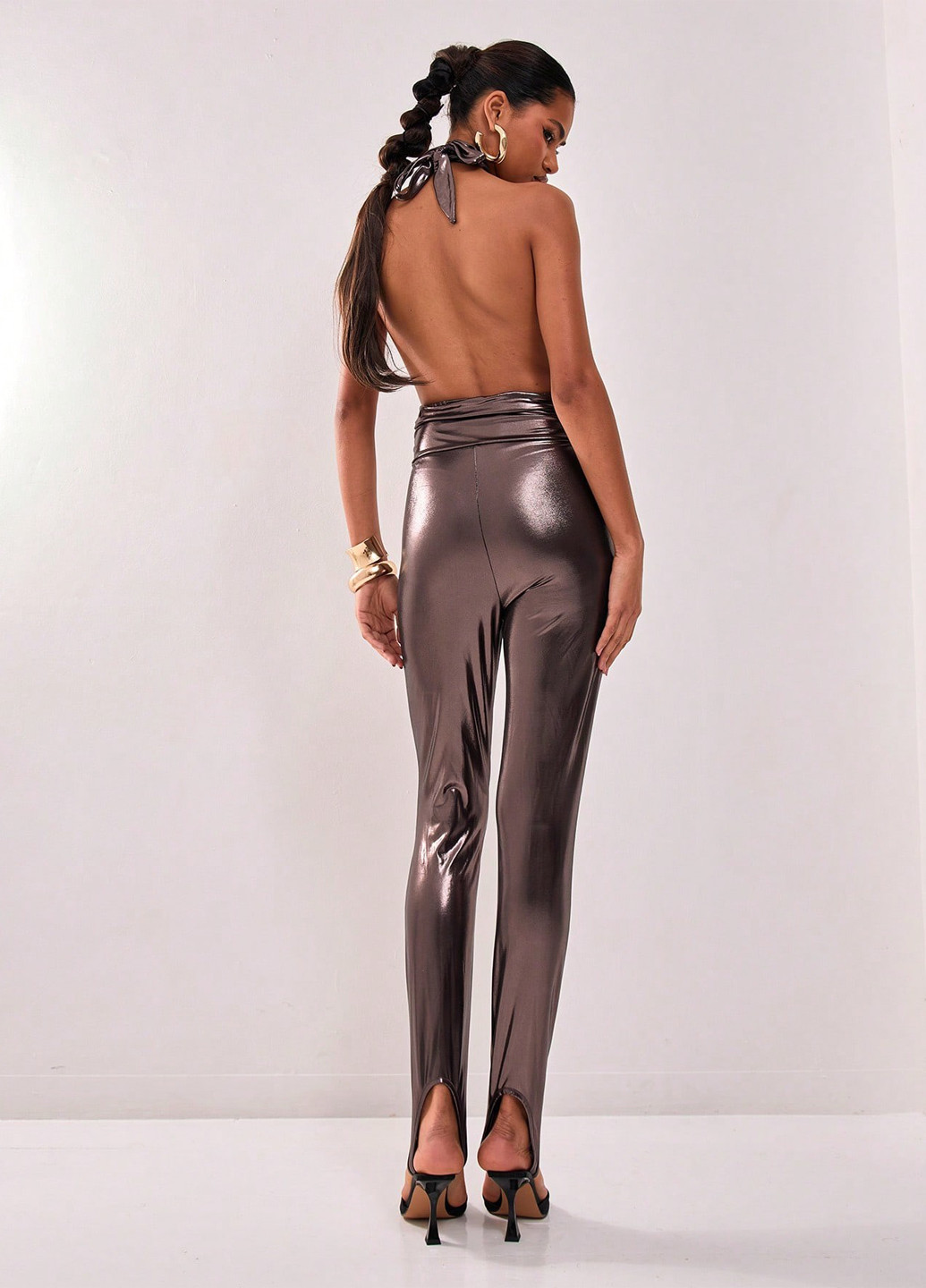 Комбінезон SHEIN комбінезон-брюки однотонний кавовий вечірній поліестер