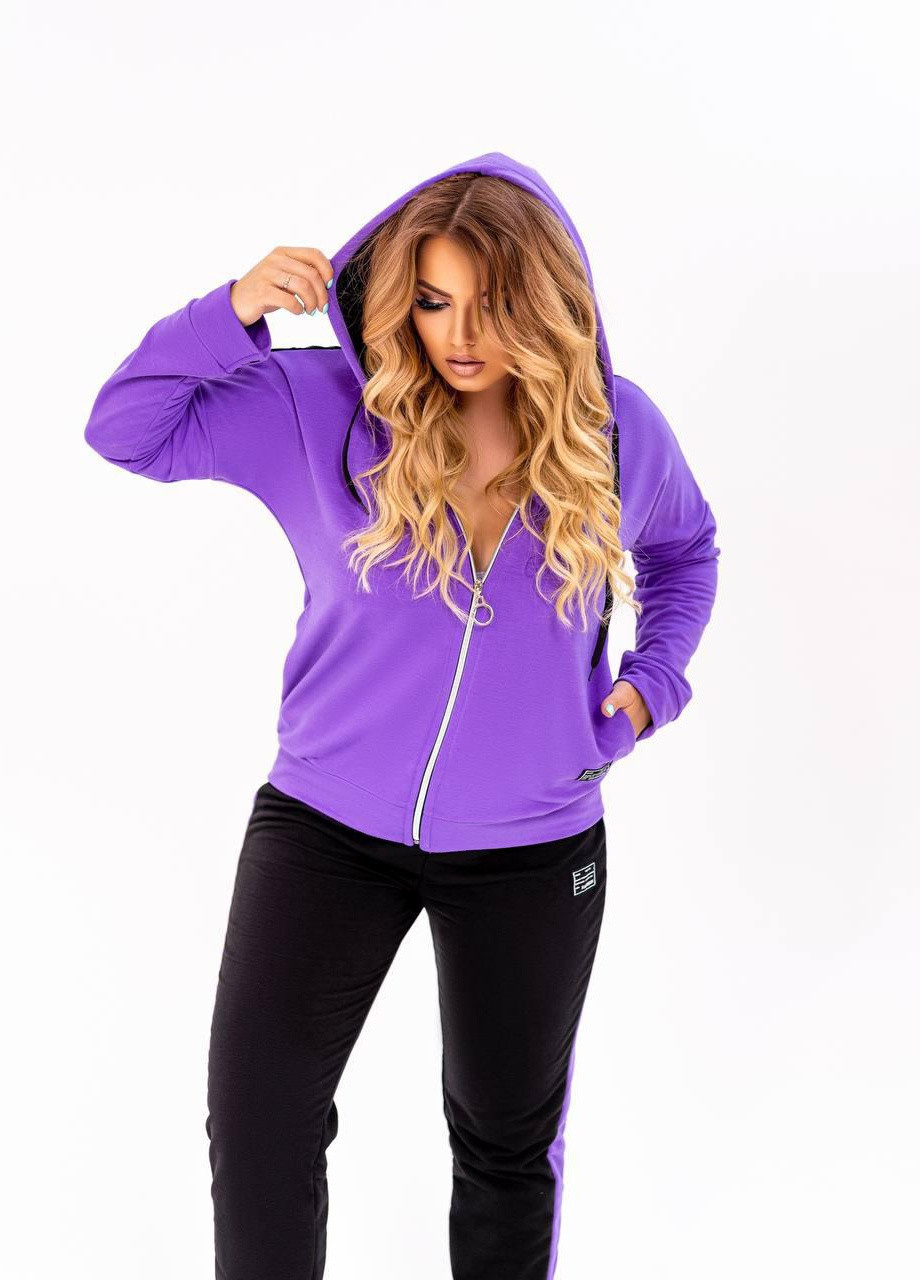 Женский спортивный костюм кофта фиолетового цвета и черные штаны р.50/52 373870 New Trend (256373053)