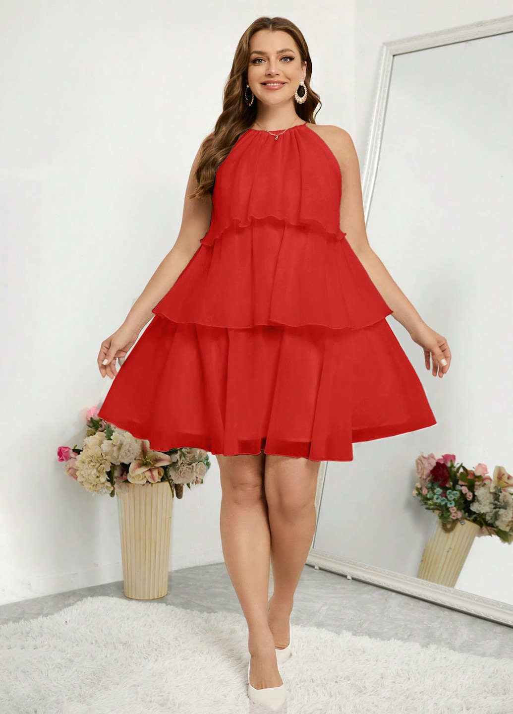 Червона кежуал, святковий сукня а-силует SHEIN однотонна