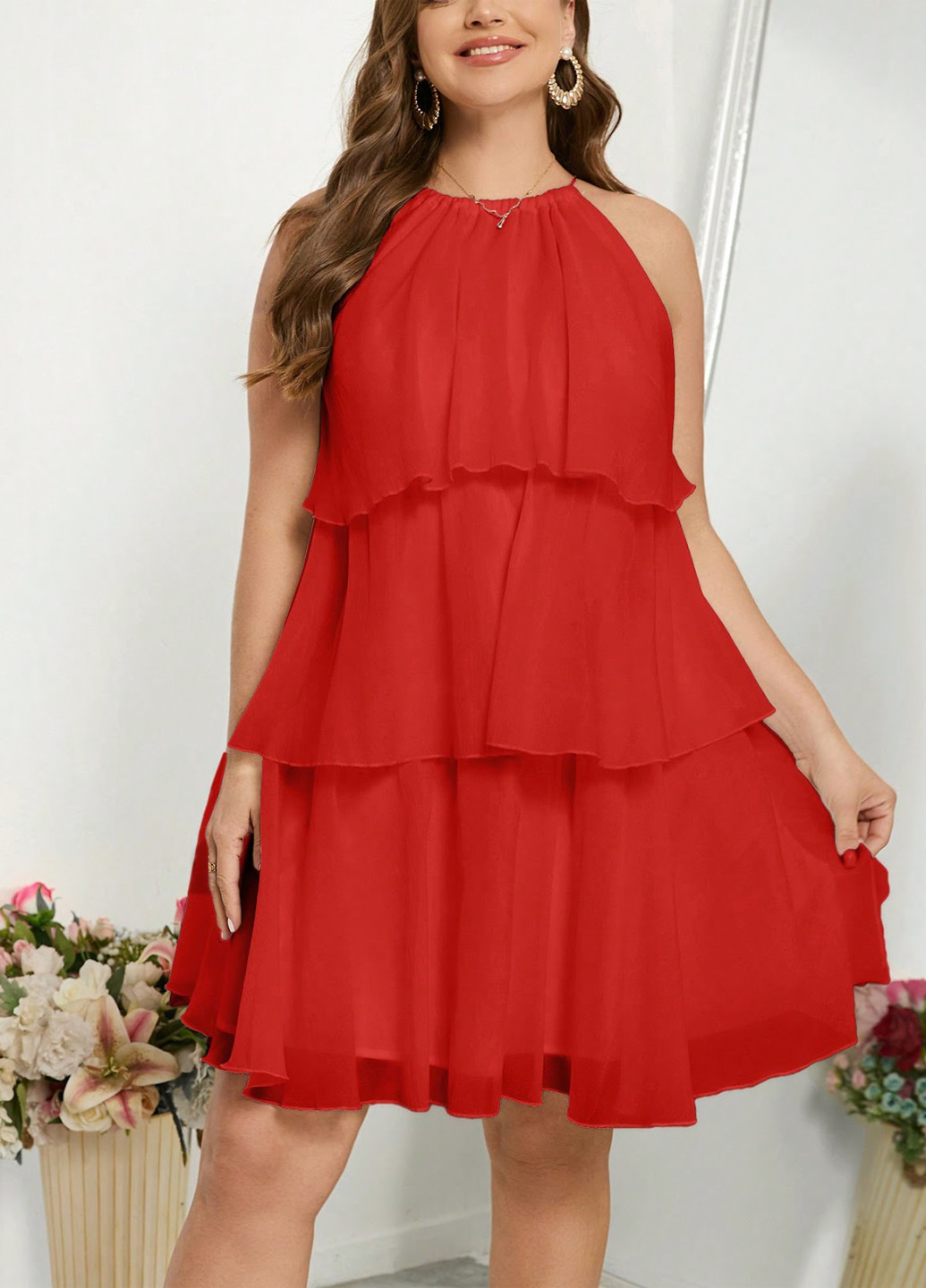 Червона кежуал, святковий сукня а-силует SHEIN однотонна