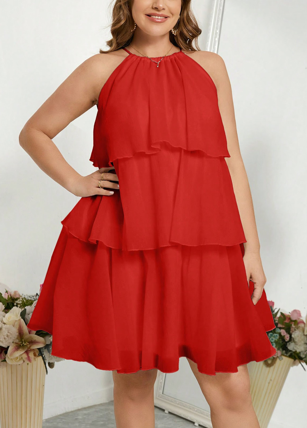 Червона кежуал, святковий сукня а-силует SHEIN однотонна