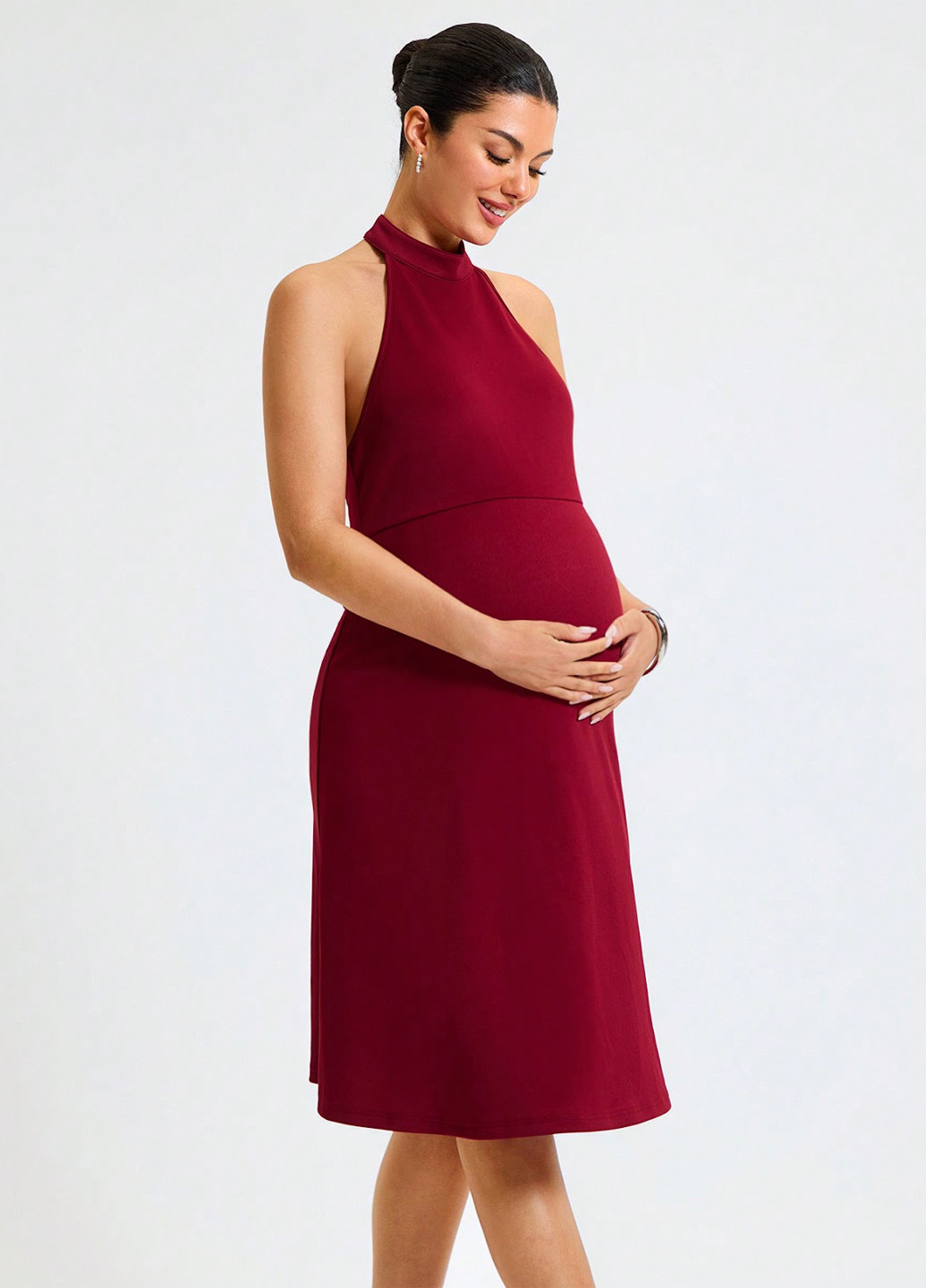 Вишневое кэжуал платье для беременных с открытой спиной, с открытыми плечами SHEIN однотонное