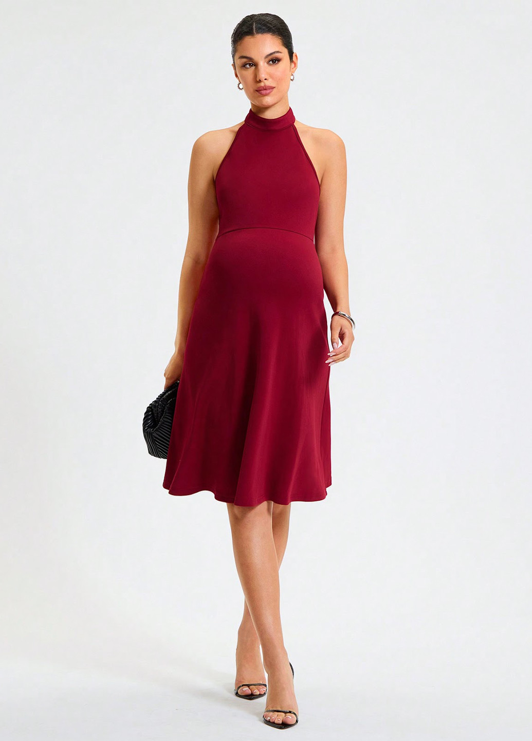 Вишневое кэжуал платье для беременных с открытой спиной, с открытыми плечами SHEIN однотонное