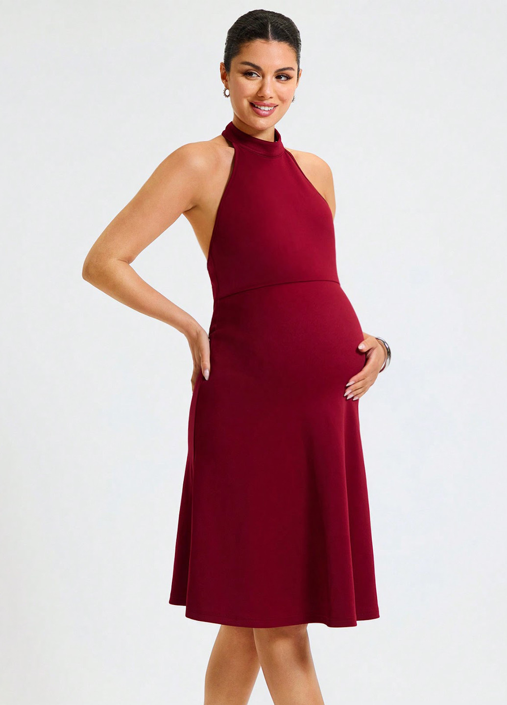Вишневое кэжуал платье для беременных с открытой спиной, с открытыми плечами SHEIN однотонное