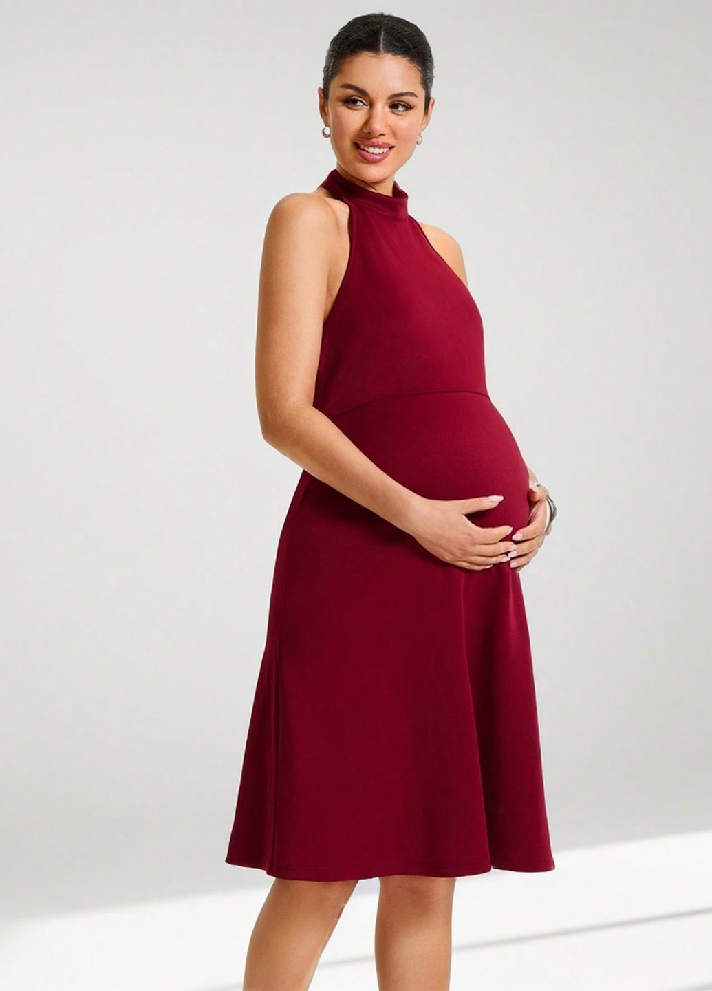 Вишневое кэжуал платье для беременных с открытой спиной, с открытыми плечами SHEIN однотонное