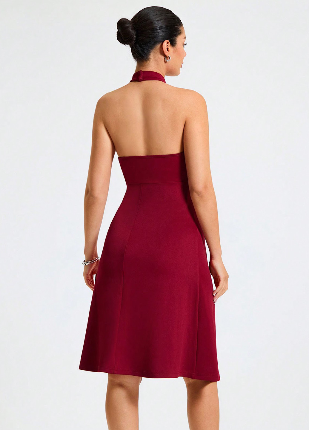 Вишневое кэжуал платье для беременных с открытой спиной, с открытыми плечами SHEIN однотонное