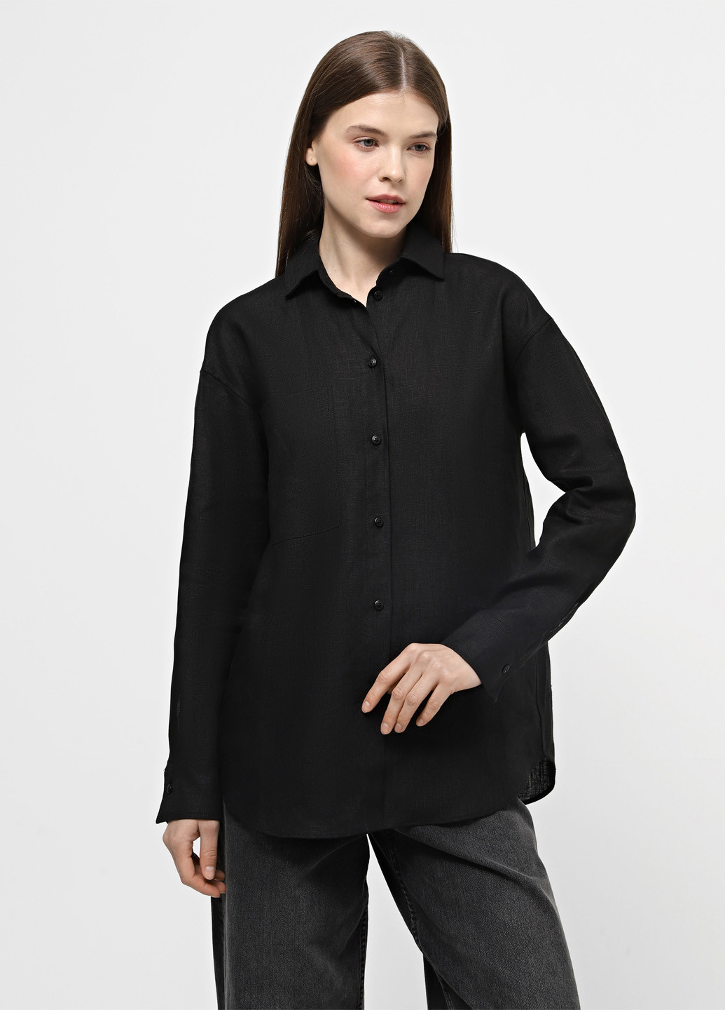 Черная кэжуал рубашка однотонная Braska