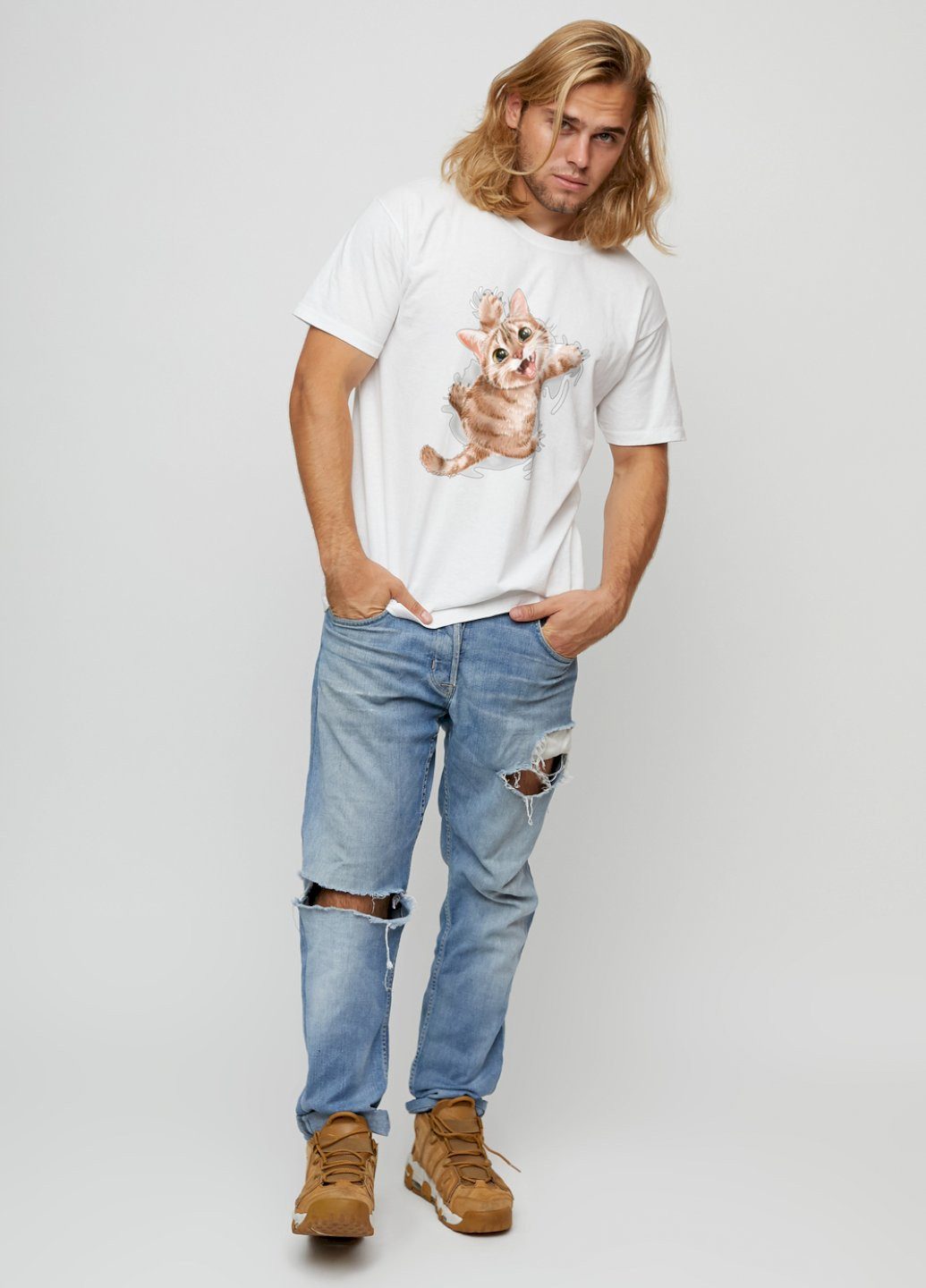 Біла футболка чоловіча basic /air print/ YAPPI