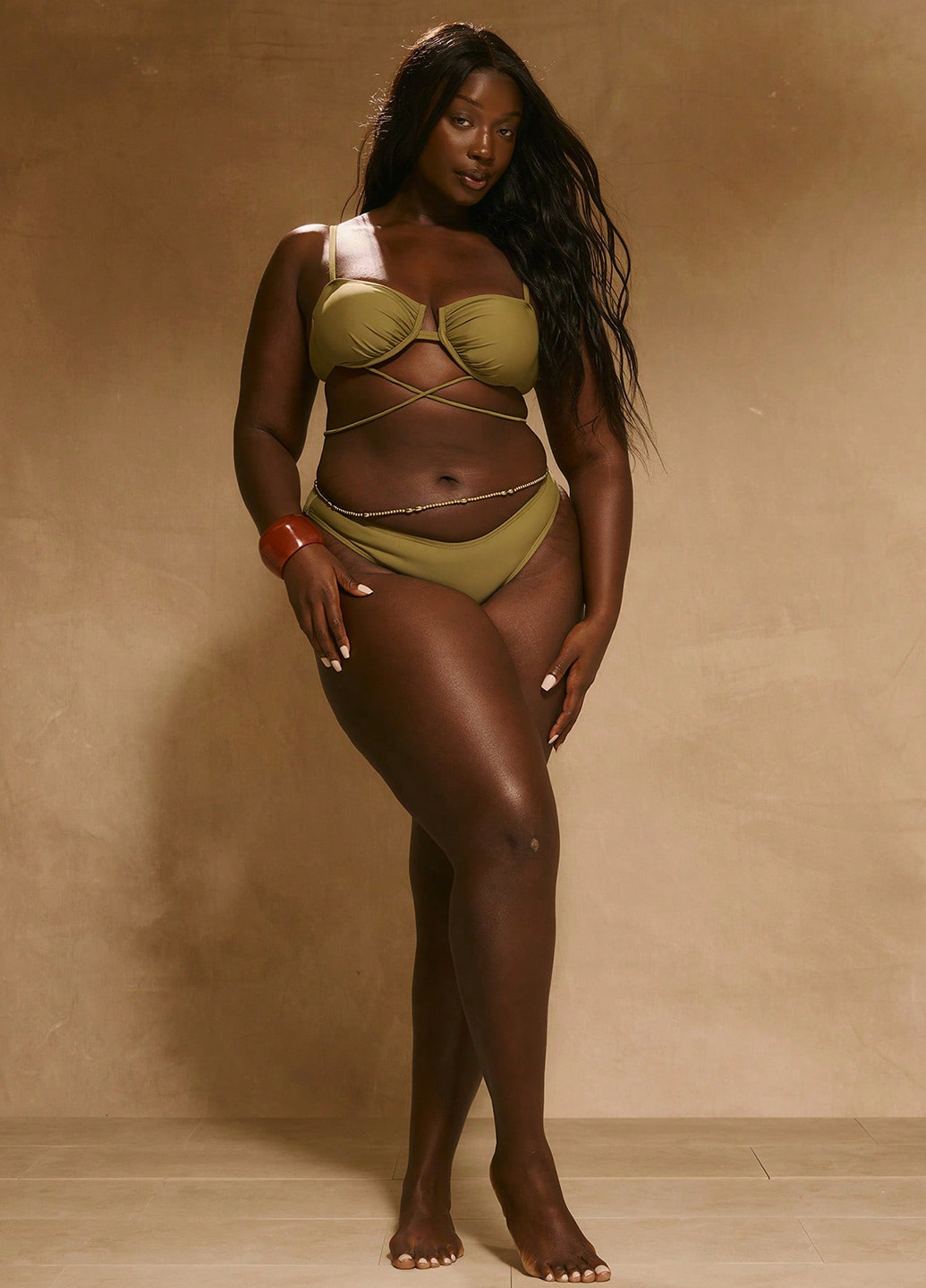 Горчичные купальные трусики однотонные SHEIN