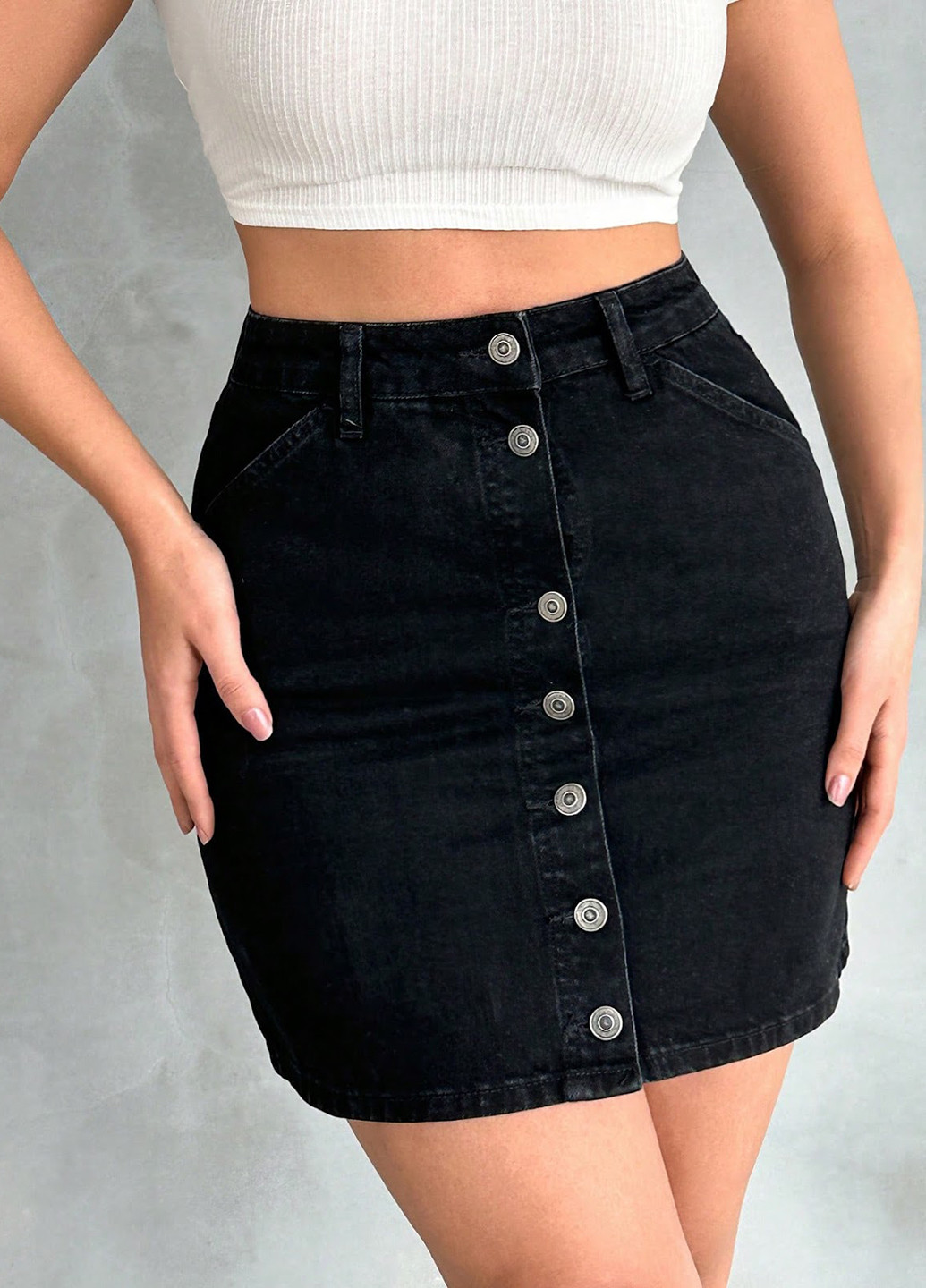 Черная джинсовая однотонная юбка SHEIN карандаш