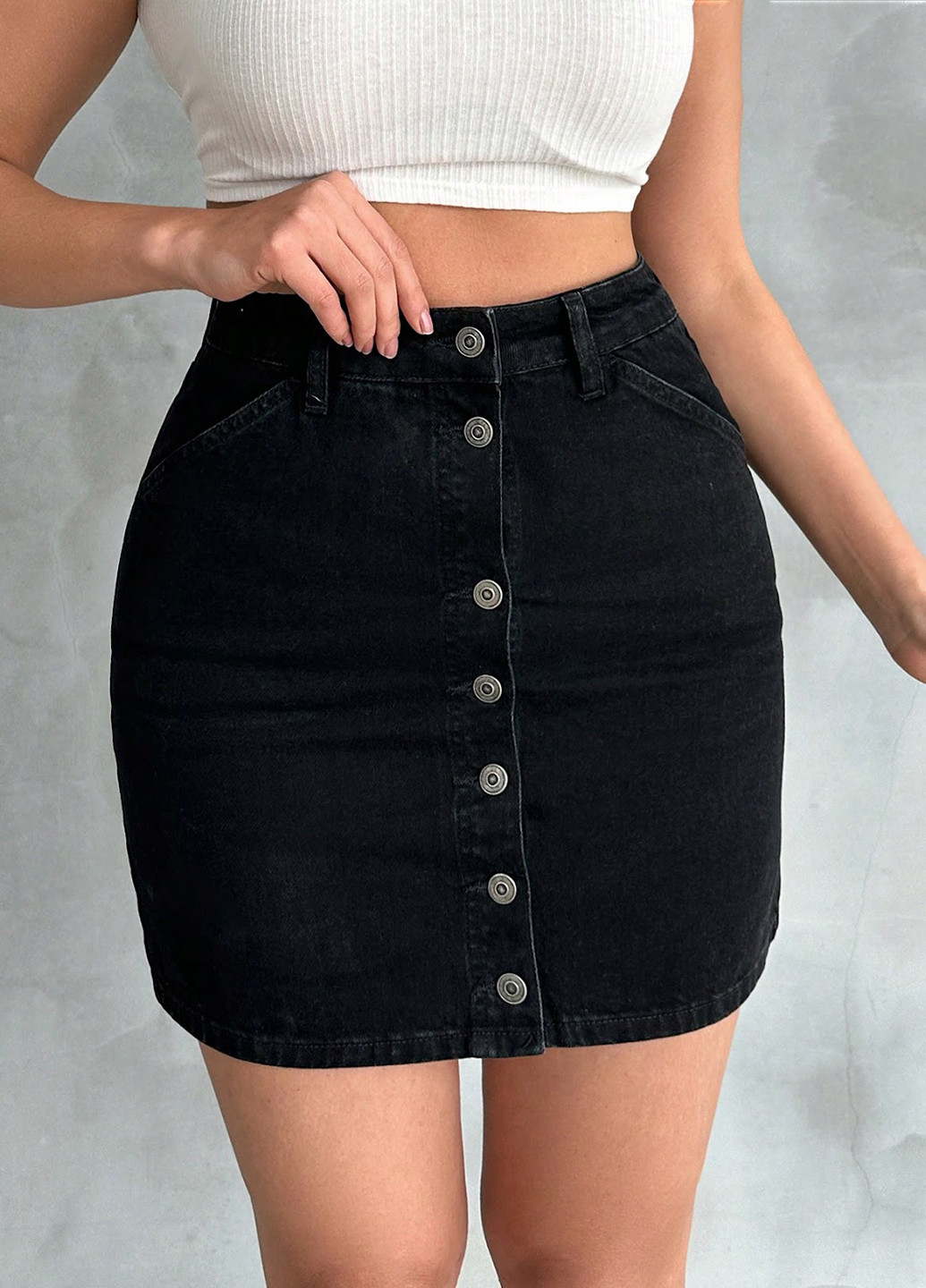 Черная джинсовая однотонная юбка SHEIN карандаш