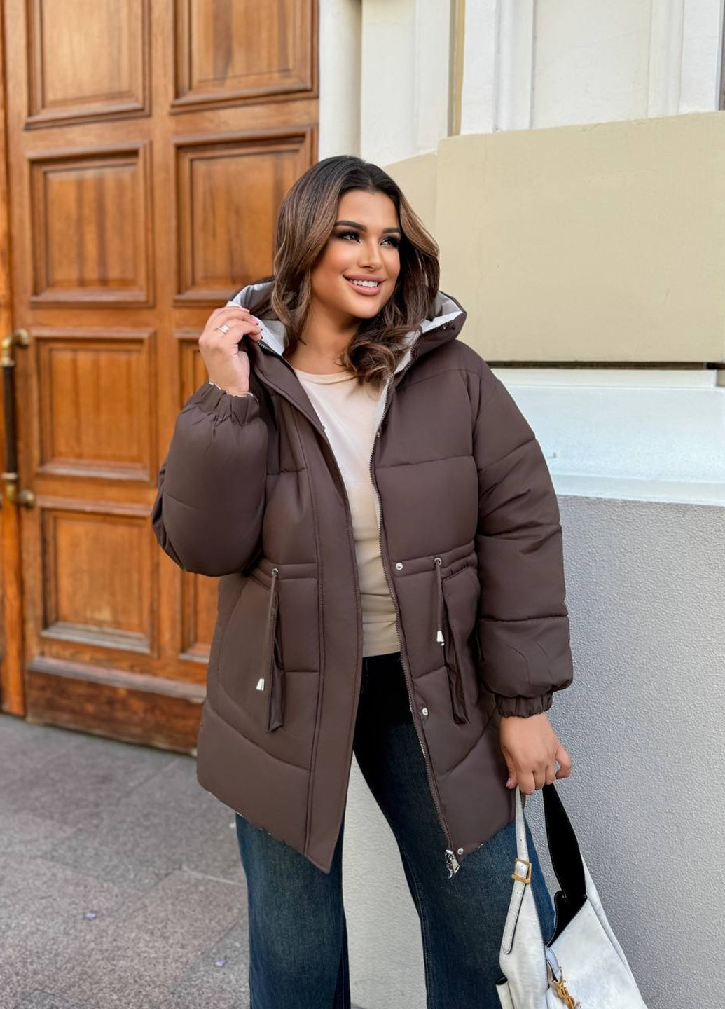 Коричнева зимня куртка двостороння No Brand