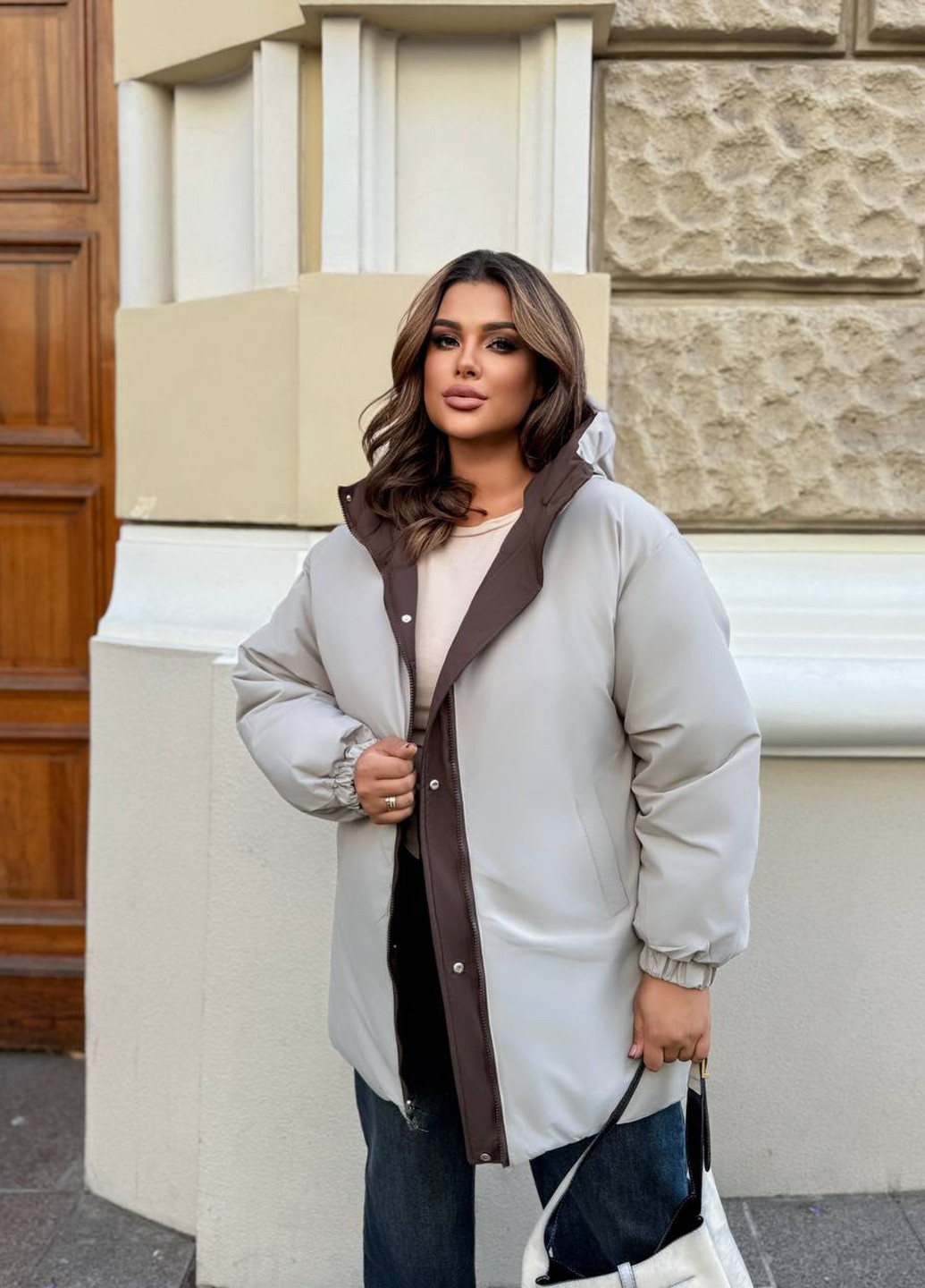 Коричнева зимня куртка двостороння No Brand