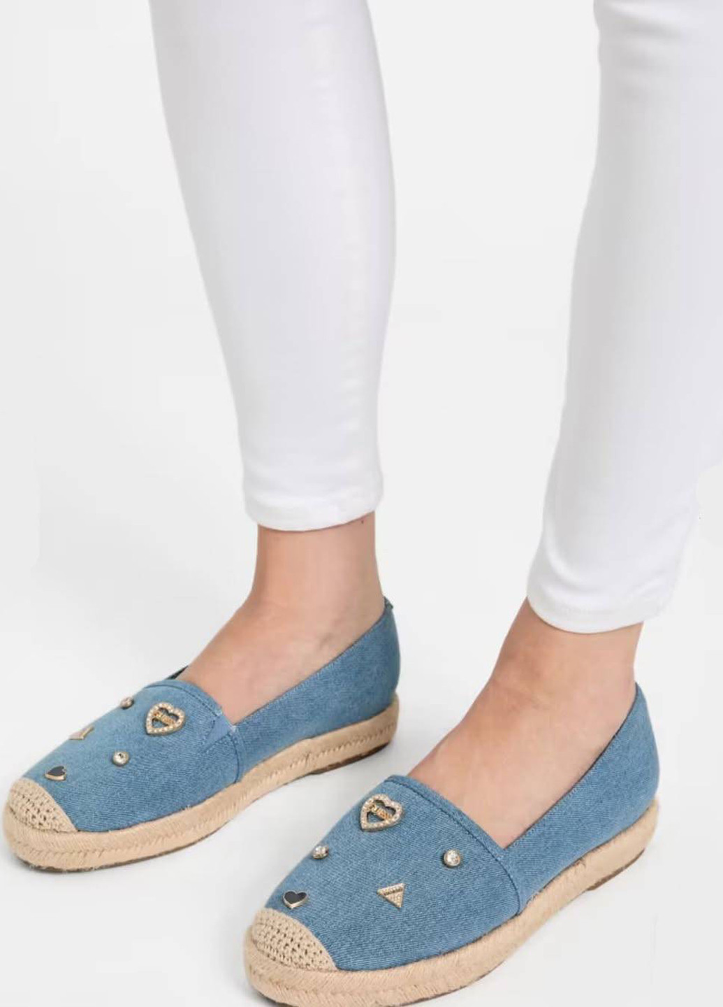 Голубые эспадрильи Guess однотонный стразы, джут, логотип (324631938)