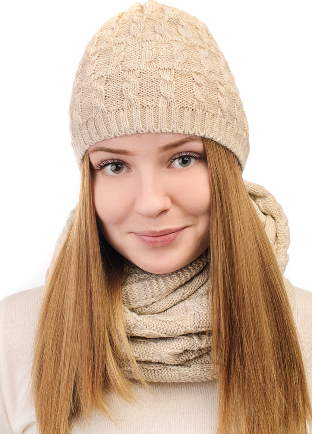 Светло-бежевый зимний комплект (шапка, шарф) SVTR