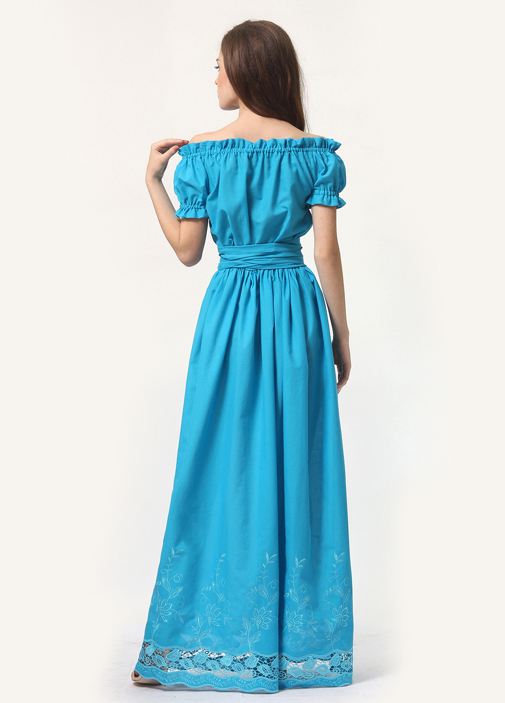 Блакитна вечірня сукня кльош Lila Kass з квітковим принтом