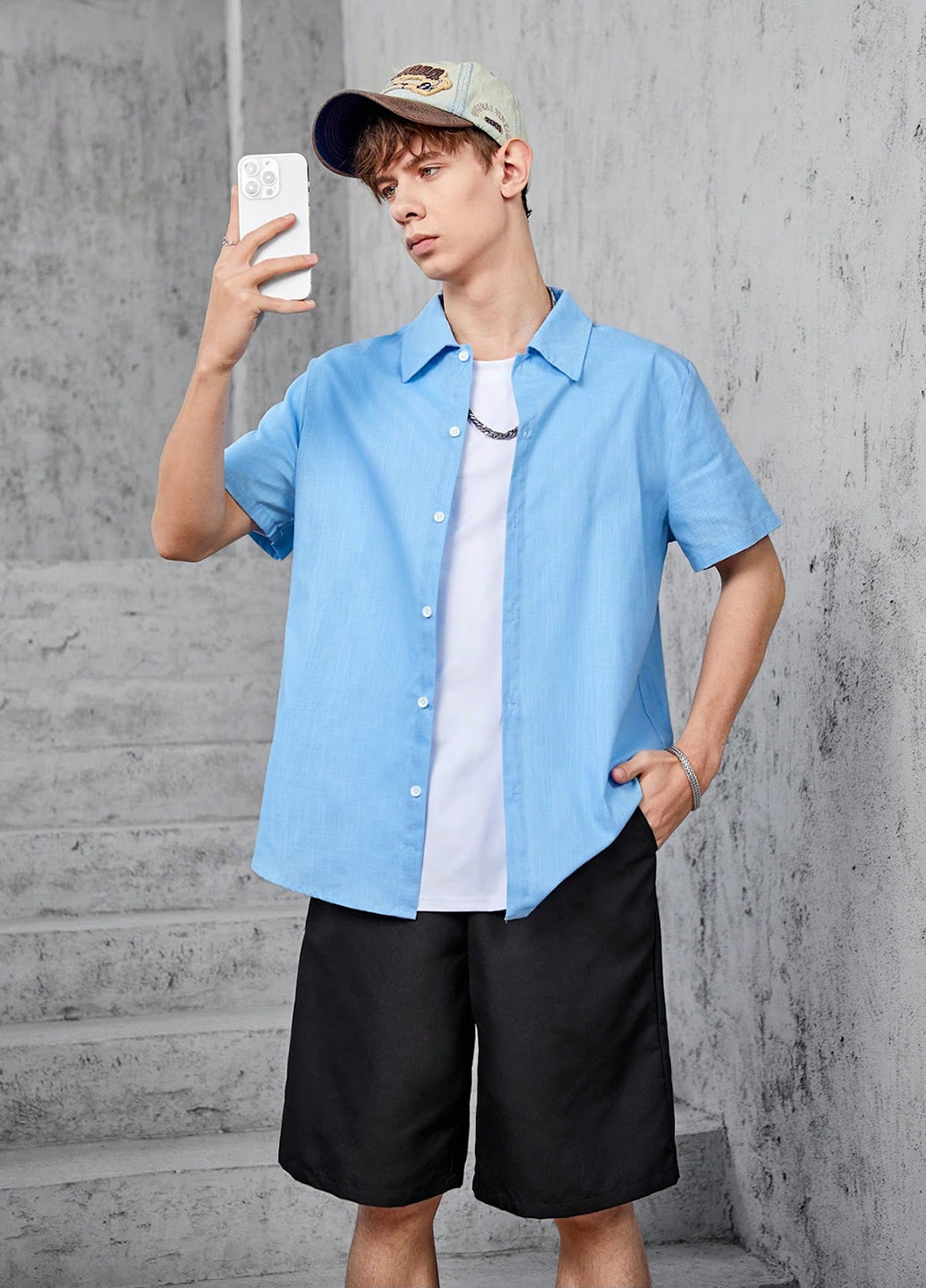 Комбінований літній костюм (сорочка, шорти) з шортами, з сорочкою SHEIN