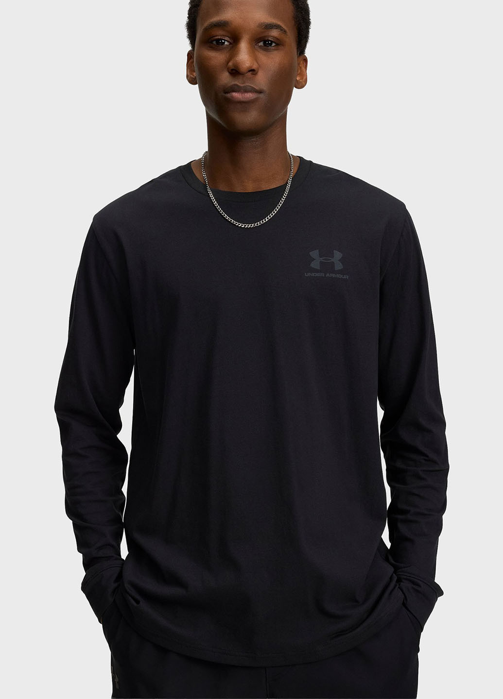 Лонгслів Under Armour логотип чорний кежуали бавовна, трикотаж
