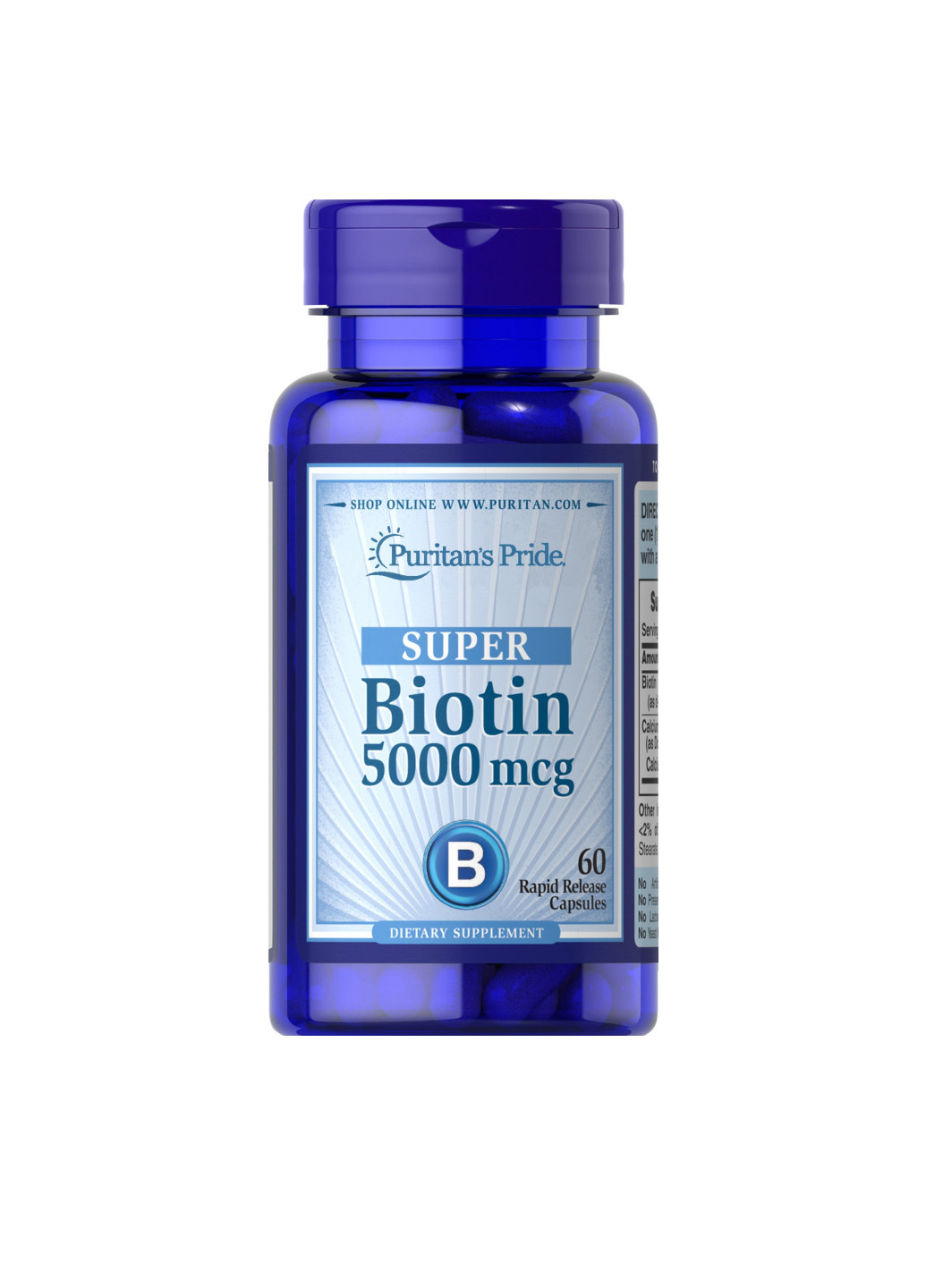 Біотин для підтримки здоров'я шкіри та волосся -Biotin (super)-5000mcg (60caps) Puritans Pride (253153449)