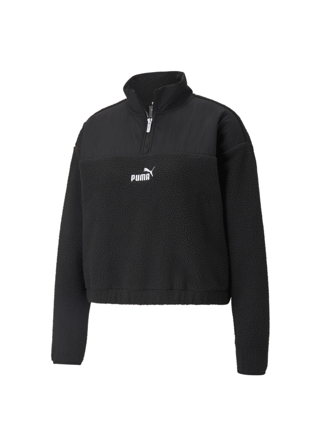 Толстовка Power Half-Zip Women's Sweatshirt Puma однотонная чёрная спортивная нейлон, полиэстер