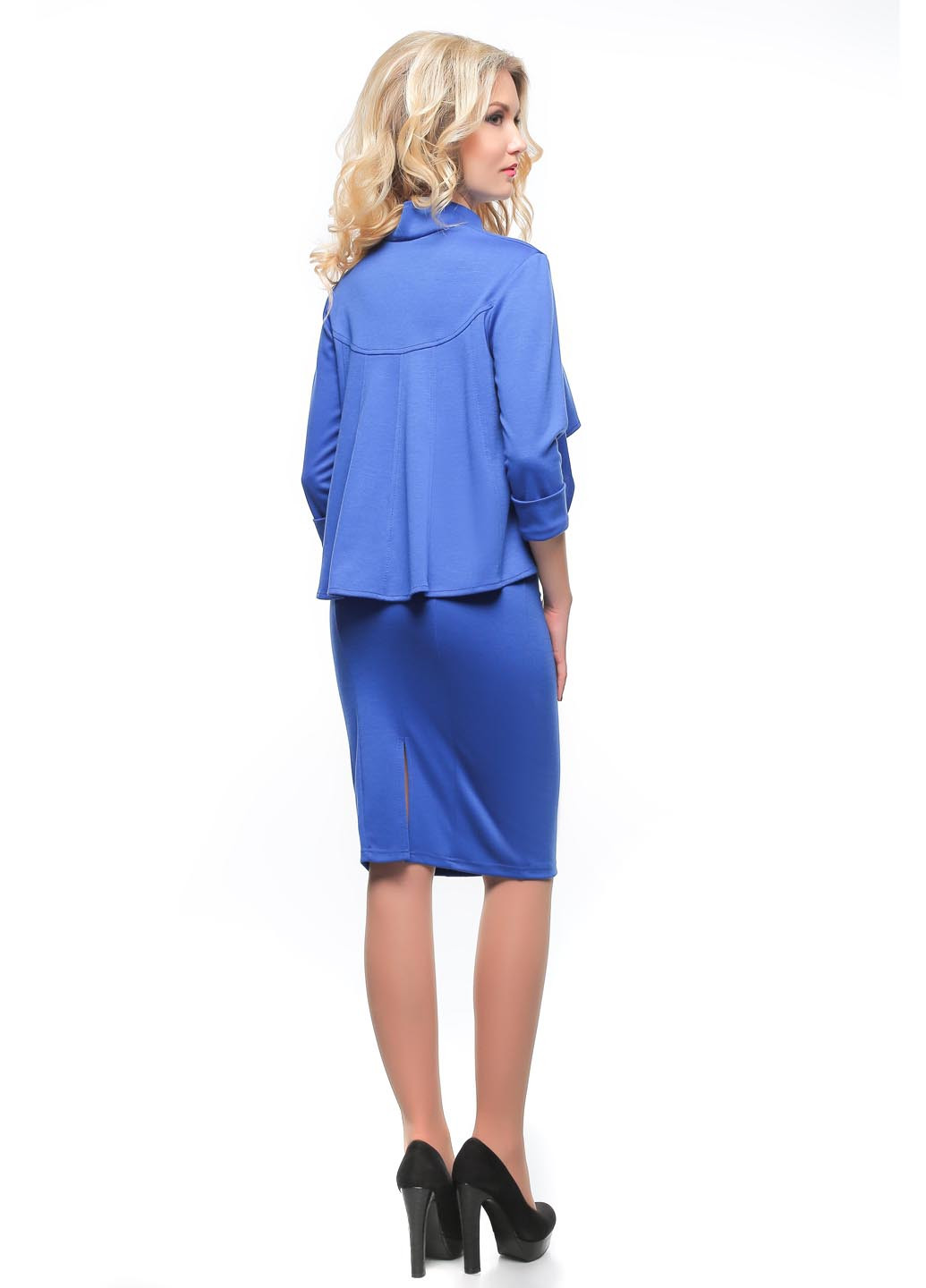 Костюм (платье, жакет) Alpama юбочный однотонный синий кэжуал